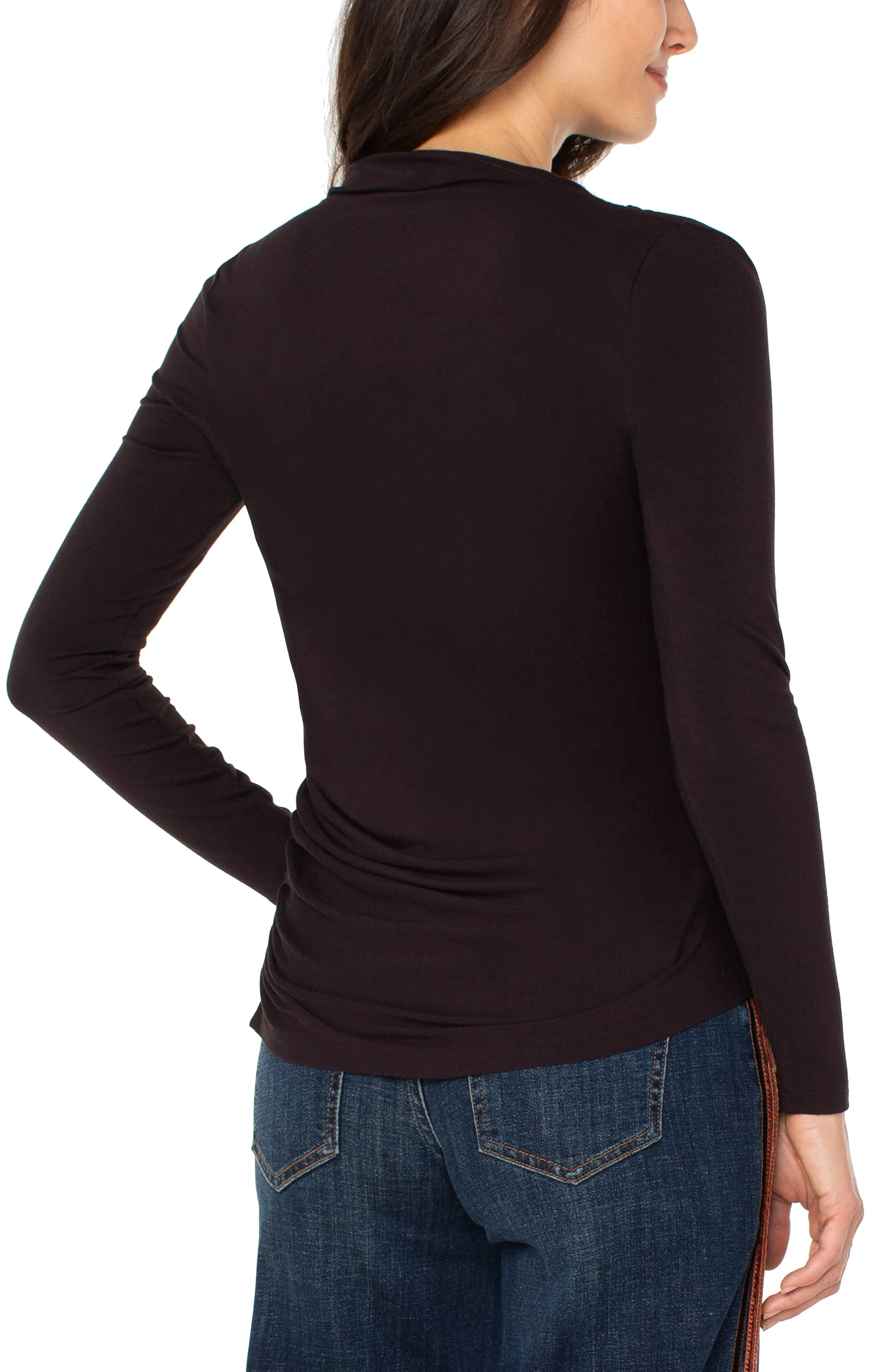 LONG SLEEVE MOCK NECK KNIT TOP W/ SHIRRING sold by Liverpool Jeans Company product image thumbnail 2