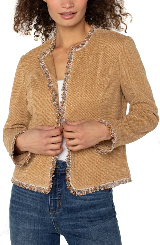 COLLARLESS JACKET WITH FRAYED EDGES sold by Liverpool Jeans Company