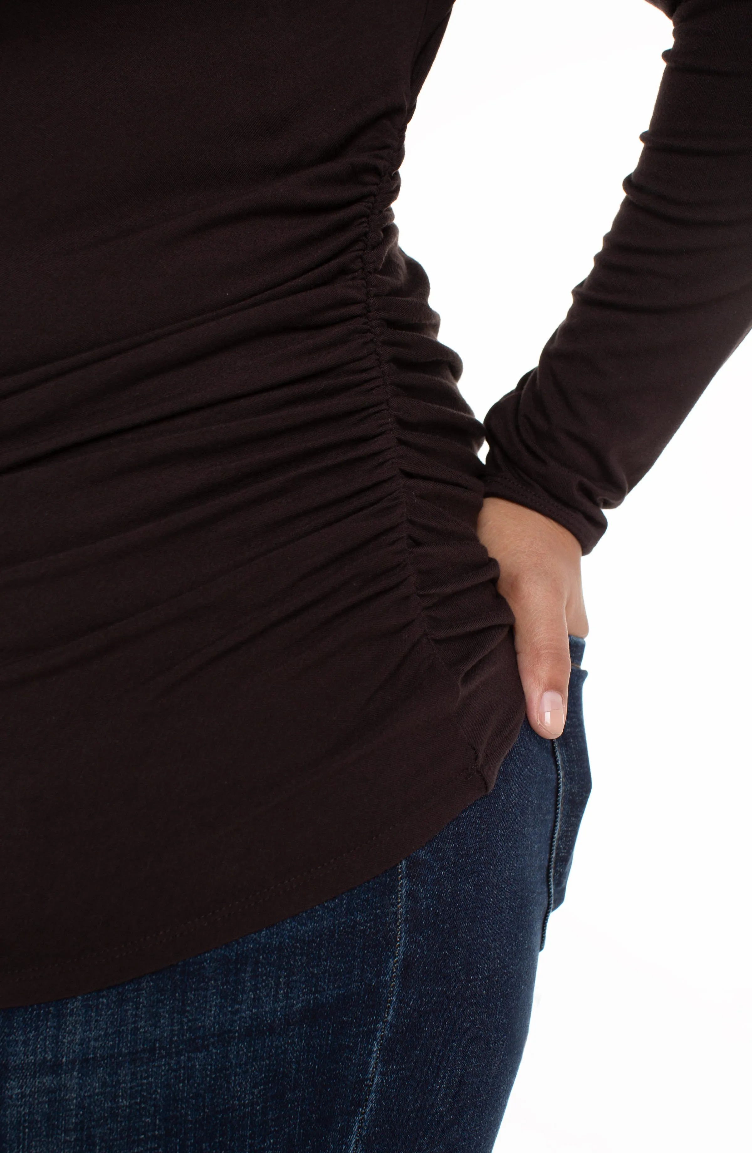 LONG SLEEVE MOCK NECK KNIT TOP W/ SHIRRING sold by Liverpool Jeans Company product image thumbnail 2