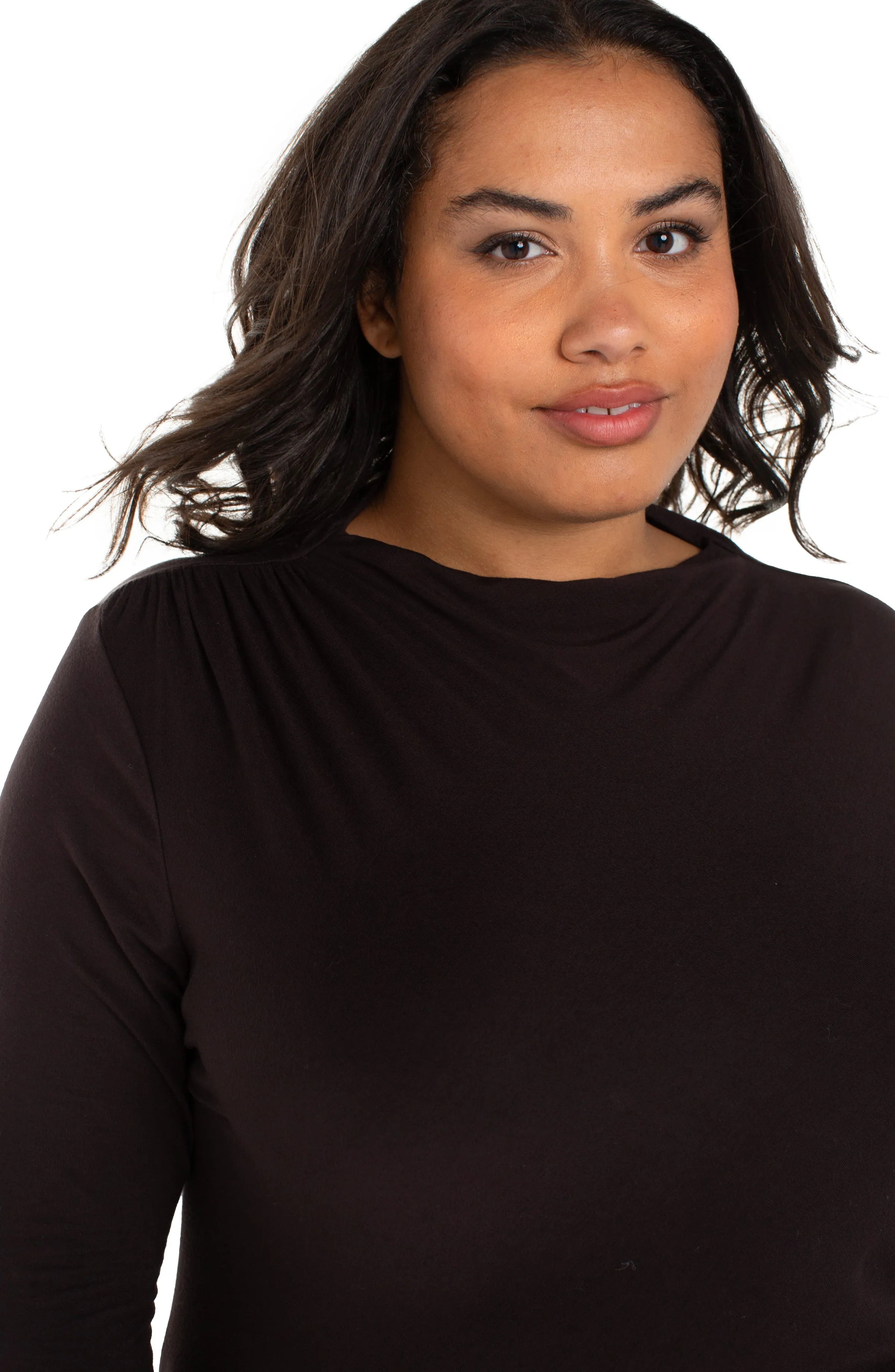 LONG SLEEVE MOCK NECK KNIT TOP W/ SHIRRING sold by Liverpool Jeans Company product image thumbnail 4