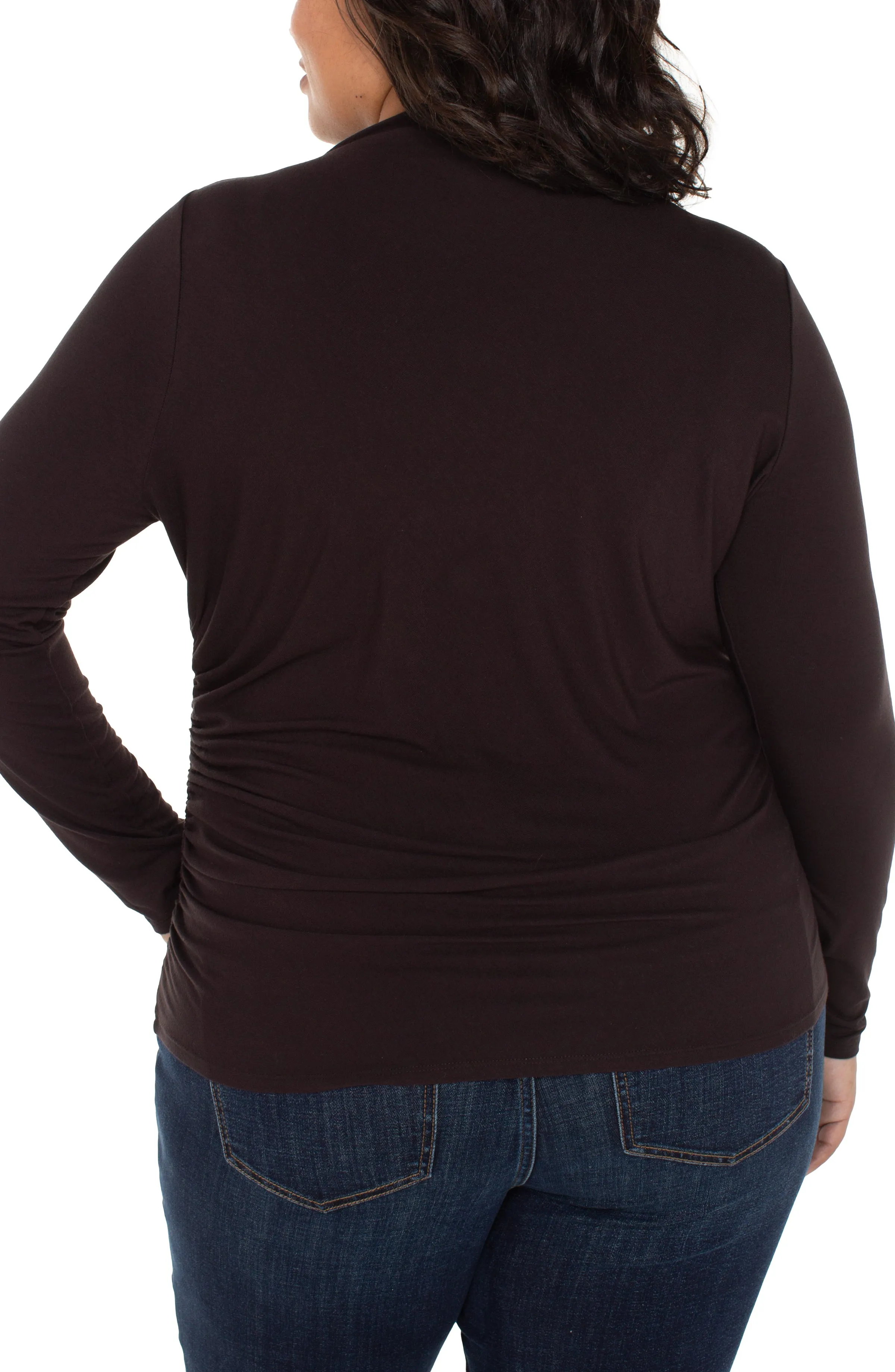 LONG SLEEVE MOCK NECK KNIT TOP W/ SHIRRING sold by Liverpool Jeans Company product image thumbnail 3