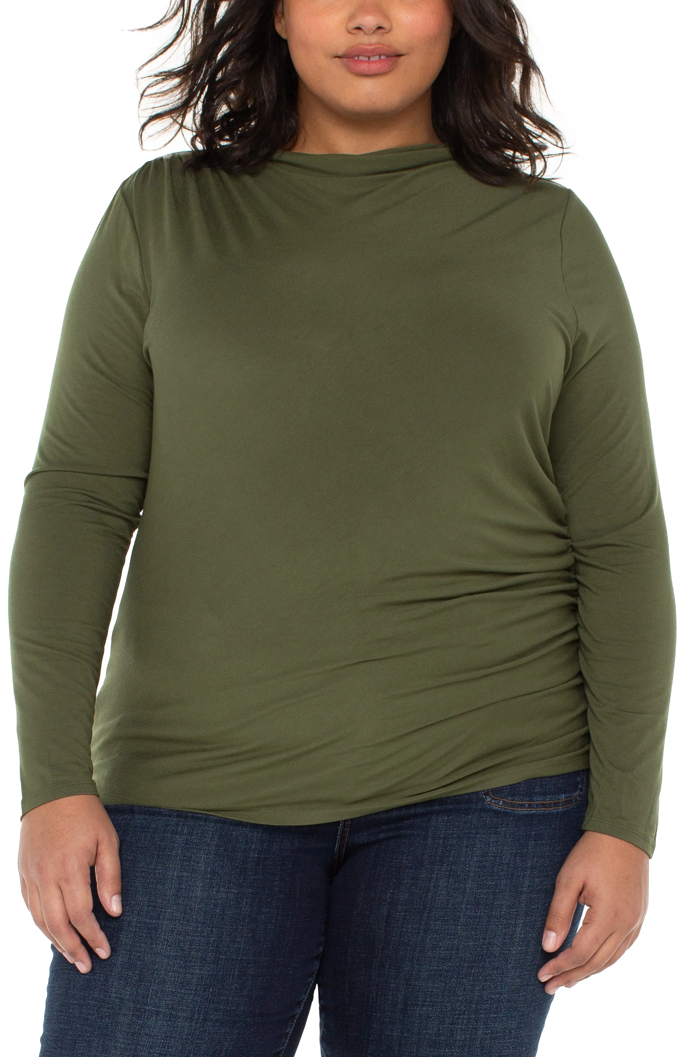 LONG SLEEVE MOCK NECK KNIT TOP W/ SHIRRING sold by Liverpool Jeans Company product image thumbnail 5
