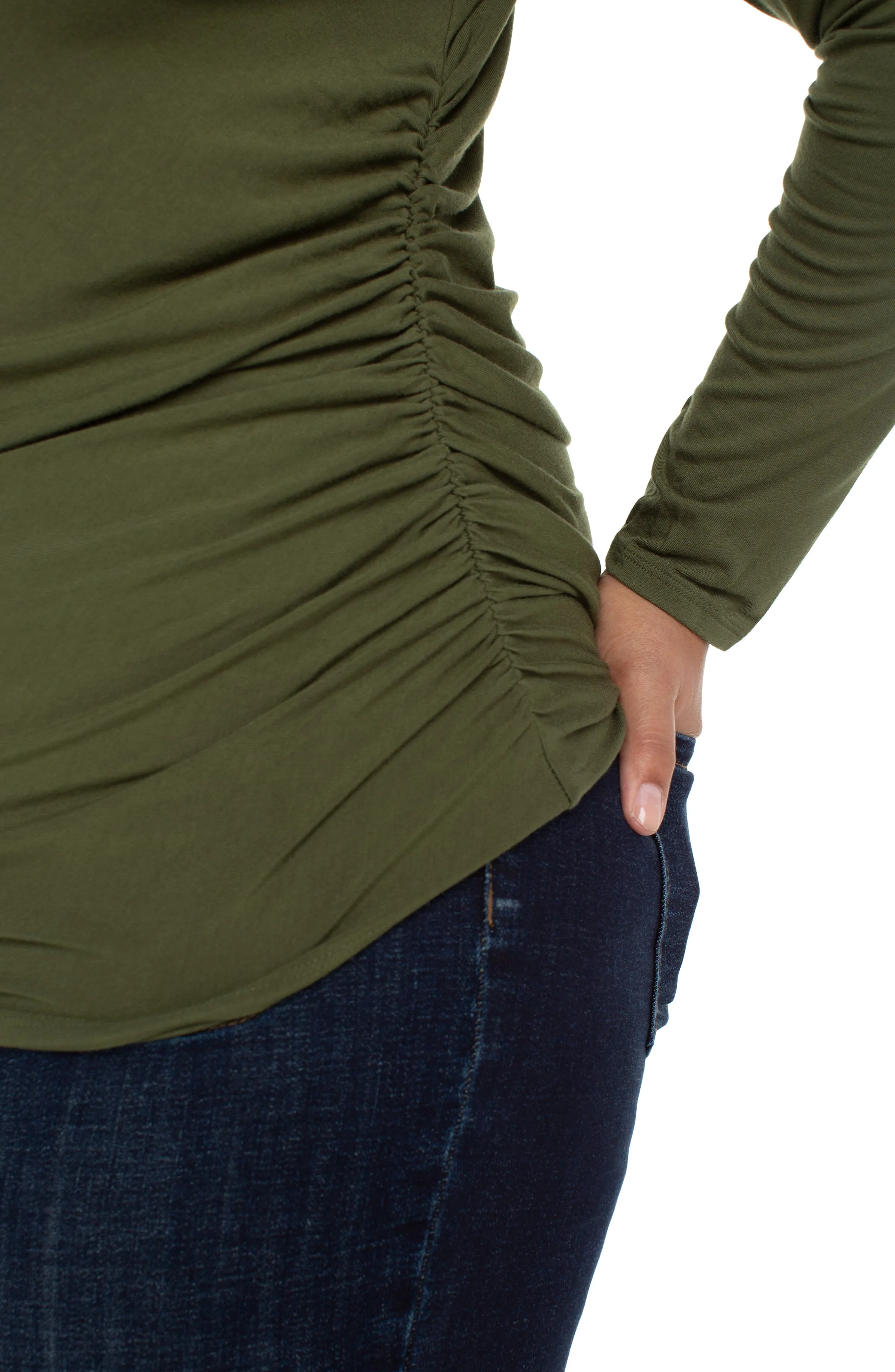 LONG SLEEVE MOCK NECK KNIT TOP W/ SHIRRING sold by Liverpool Jeans Company product image thumbnail 2