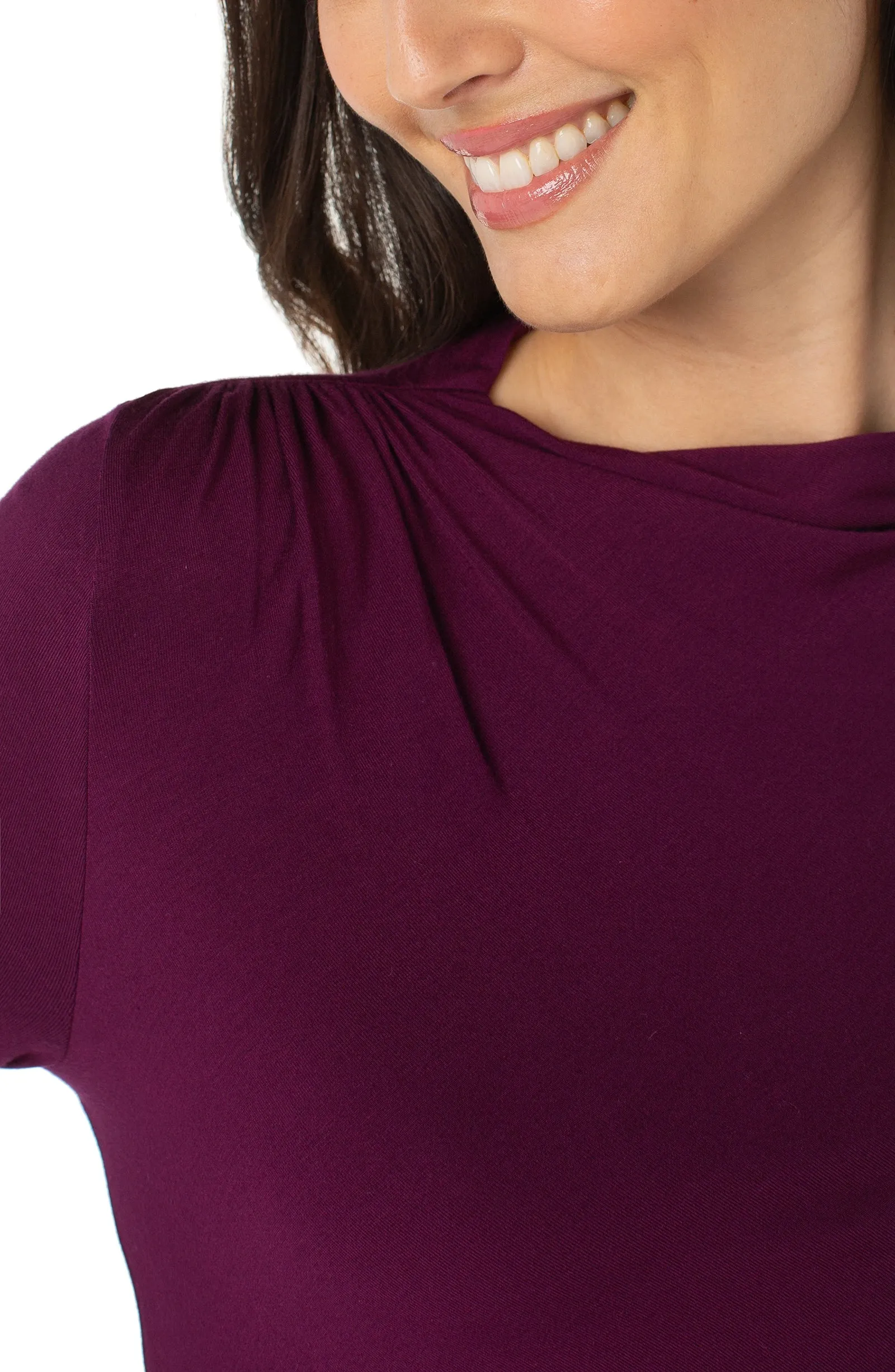 LONG SLEEVE MOCK NECK KNIT TOP W/ SHIRRING sold by Liverpool Jeans Company product image thumbnail 2