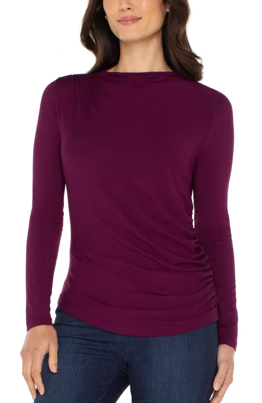 LONG SLEEVE MOCK NECK KNIT TOP W/ SHIRRING sold by Liverpool Jeans Company
