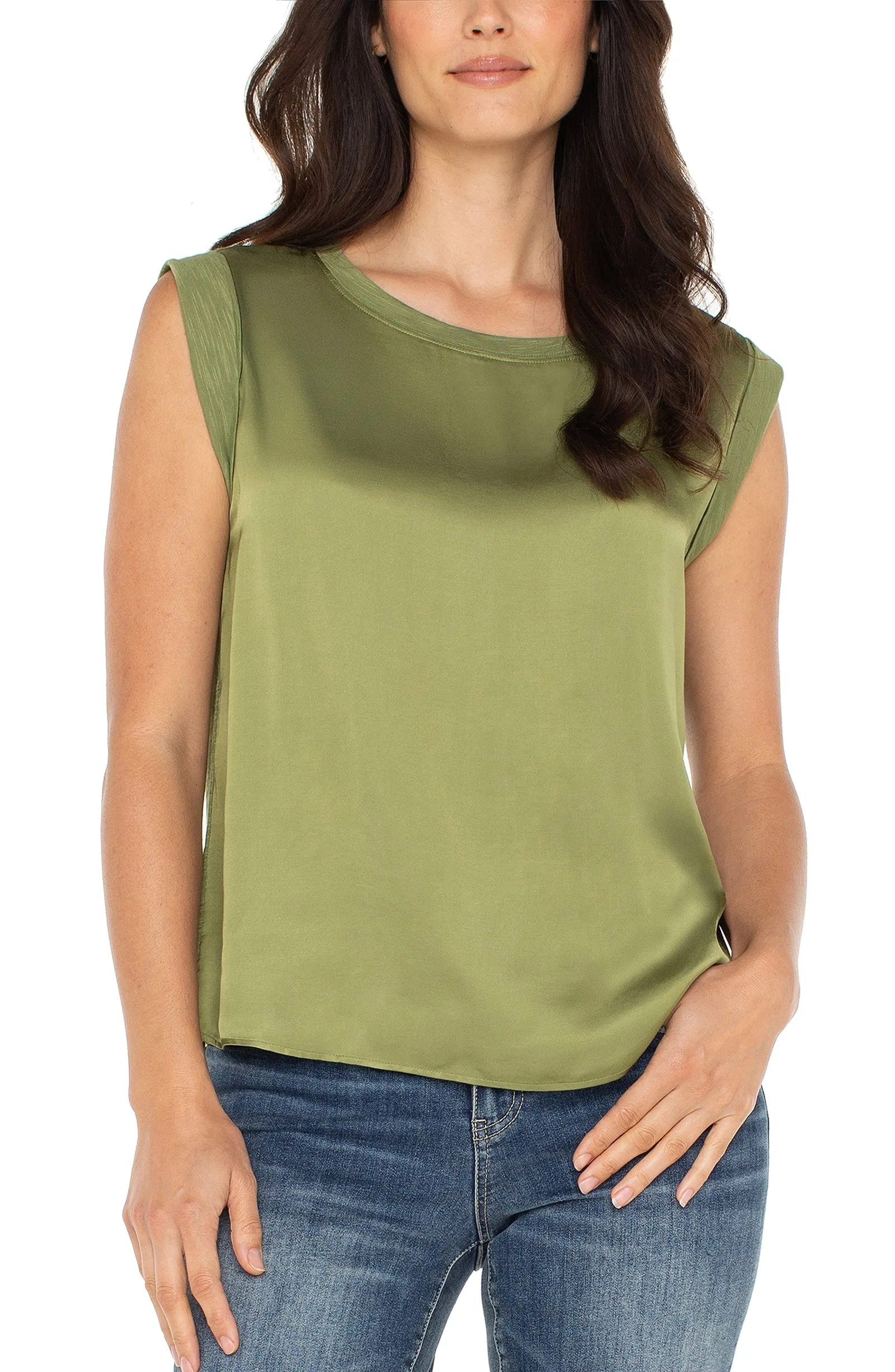 SLEEVELESS WOVEN TO KNIT TOP sold by Liverpool Jeans Company
