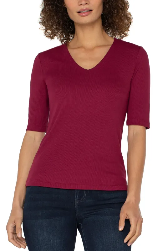 PETITE DOUBLE LAYER V-NECK RIB KNIT TOP sold by Liverpool Jeans Company