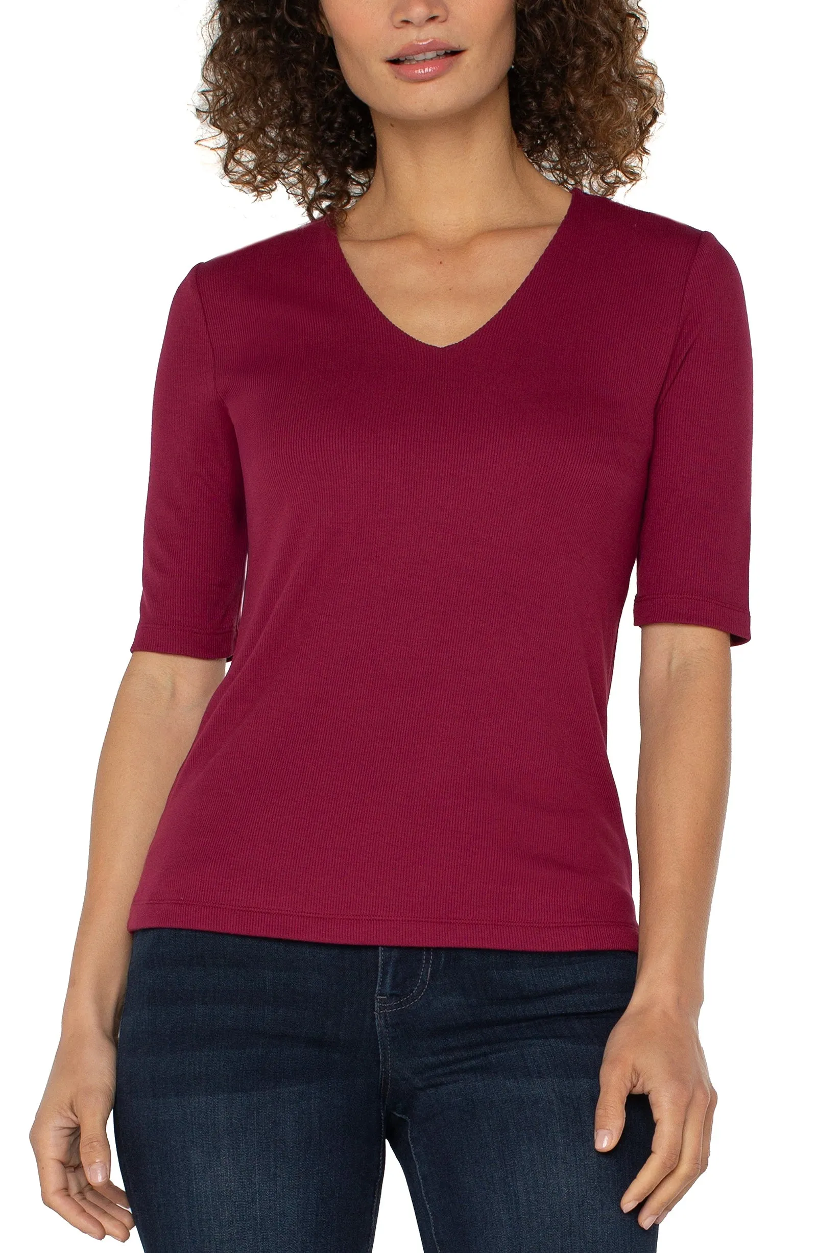 PETITE DOUBLE LAYER V-NECK RIB KNIT TOP sold by Liverpool Jeans Company