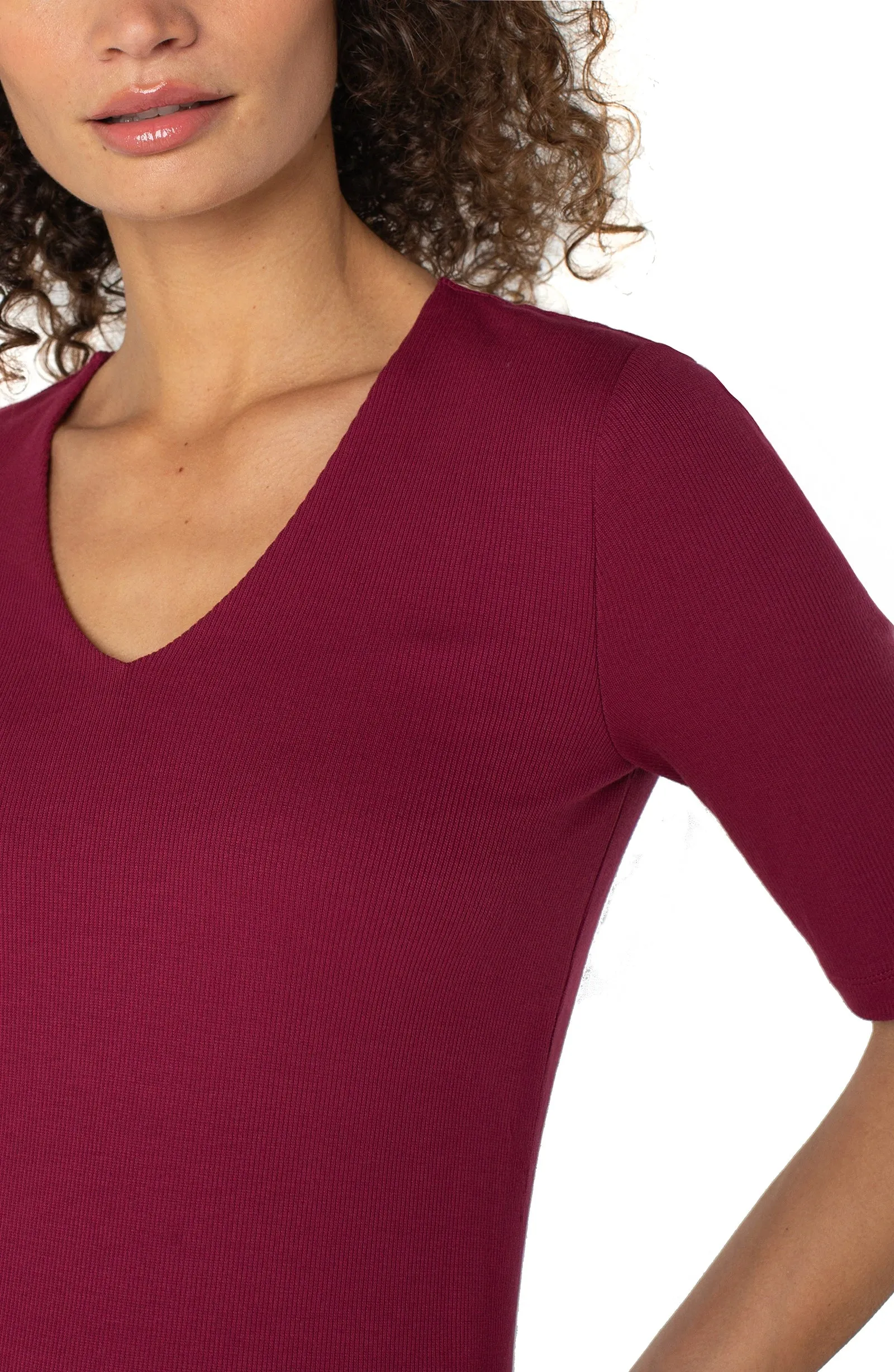 PETITE DOUBLE LAYER V-NECK RIB KNIT TOP sold by Liverpool Jeans Company product image thumbnail 3