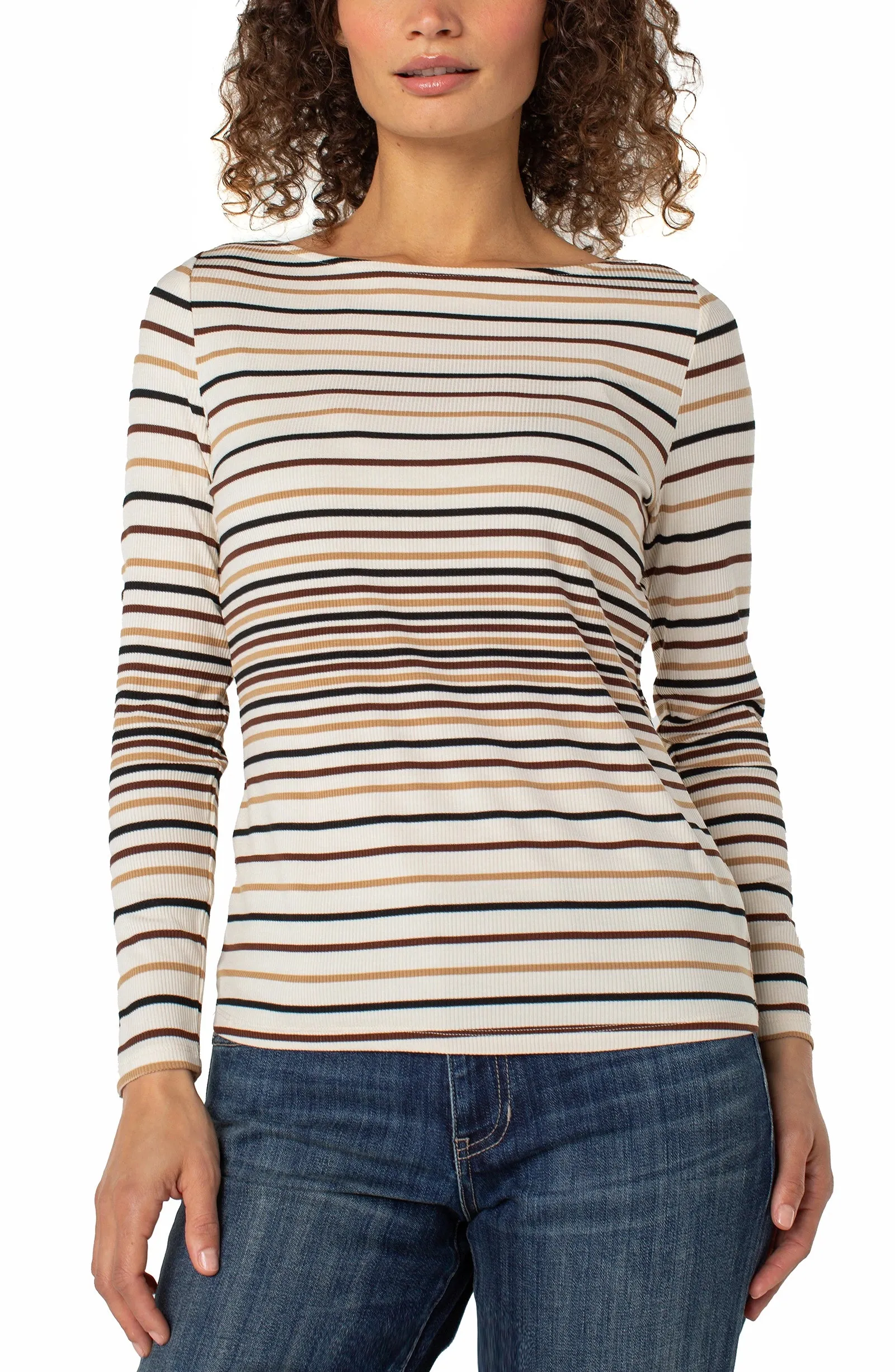 LONG SLEEVE BOAT NECK KNIT TOP sold by Liverpool Jeans Company
