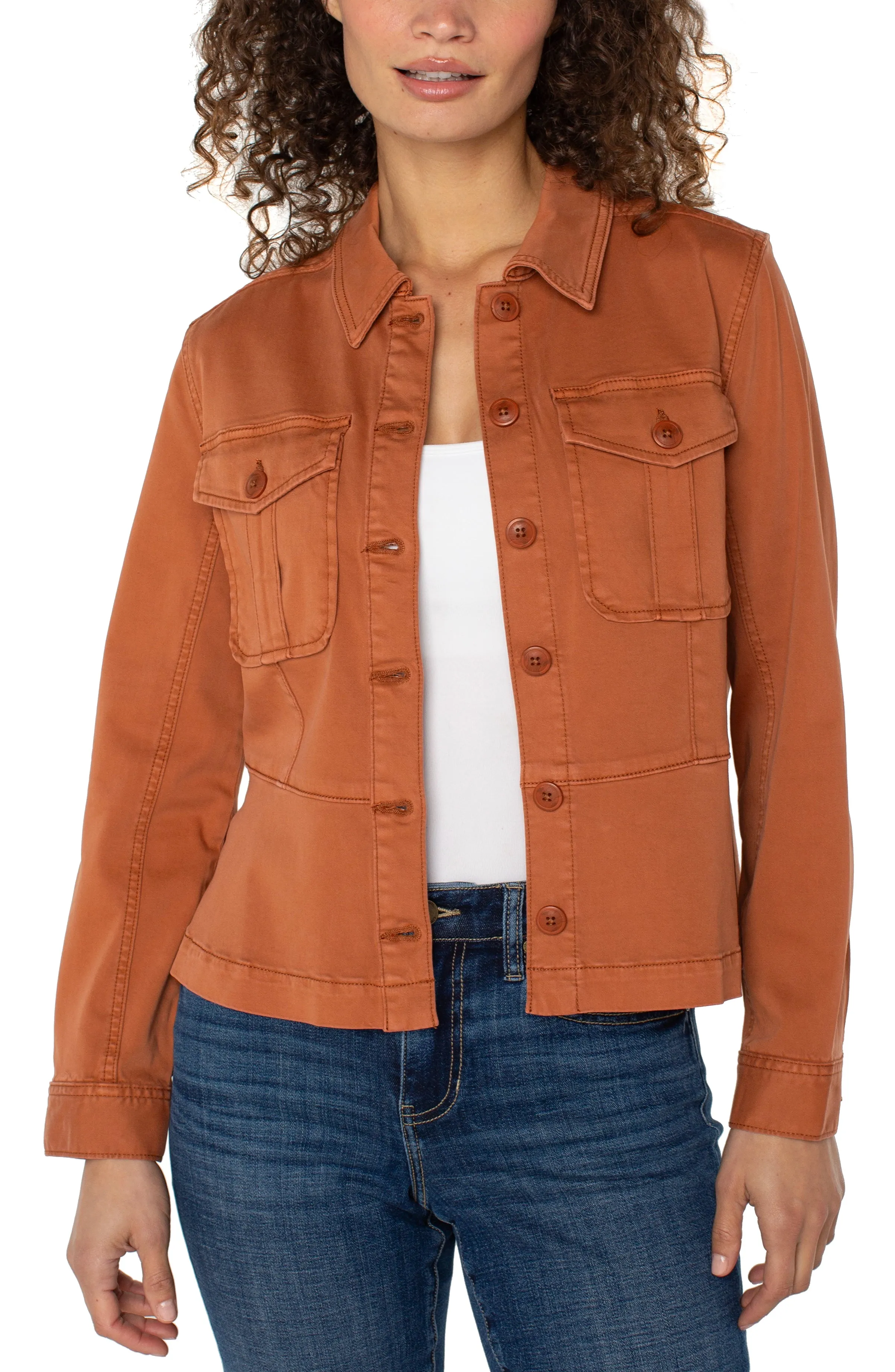 TRUCKER JACKET WITH PEPLUM HEM sold by Liverpool Jeans Company