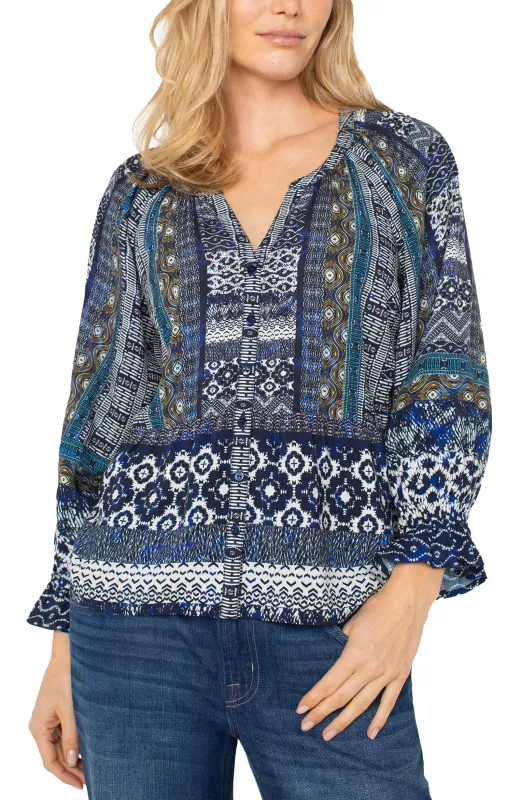 PETITE 3/4 SLEEVE BUTTON FRONT WOVEN BLOUSE sold by Liverpool Jeans Company