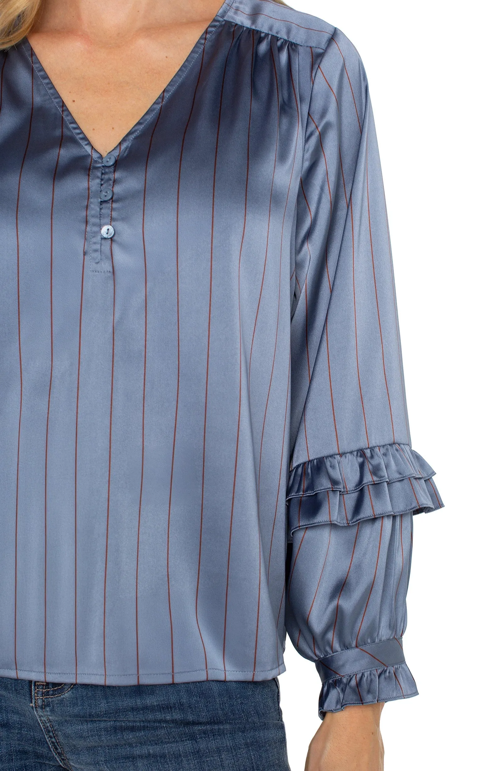 LONG SLEEVE WOVEN BLOUSE W/ RUFFLES sold by Liverpool Jeans Company product image thumbnail 2