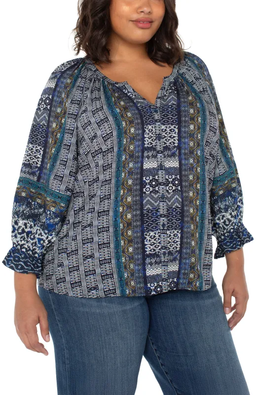 3/4 SLEEVE BUTTON FRONT WOVEN BLOUSE sold by Liverpool Jeans Company