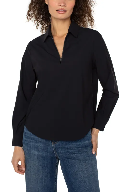 LONG SLEEVE COLLARED ZIP FRONT KNIT SHIRT sold by Liverpool Jeans Company