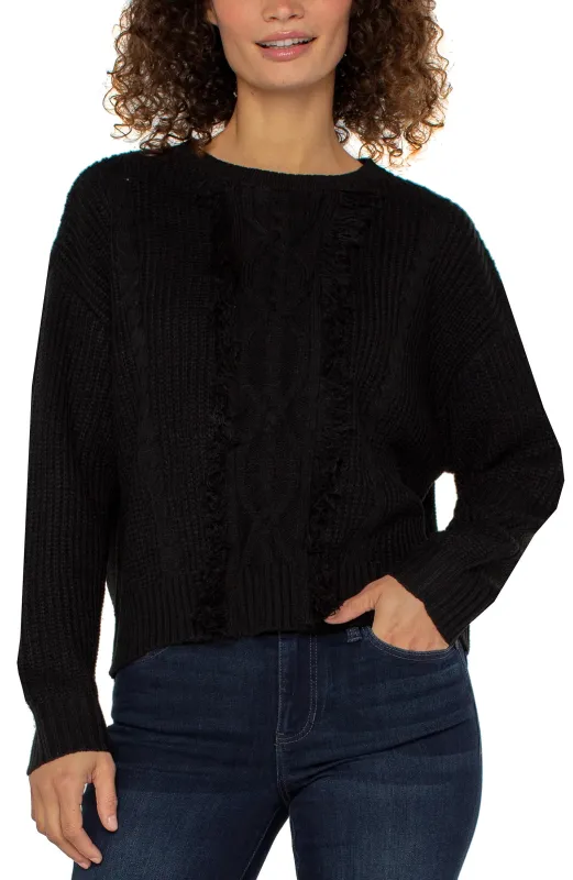 LONG SLEEVE CREW NECK SWEATER WITH FRINGE sold by Liverpool Jeans Company