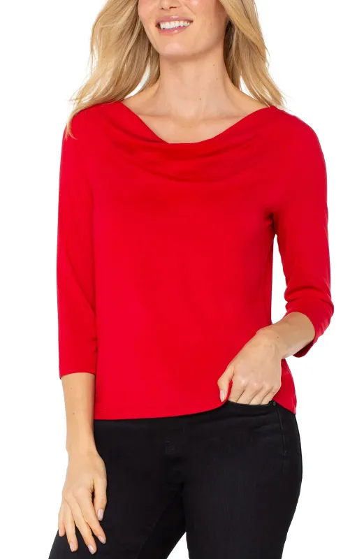 3/4 SLEEVE DRAPED NECK KNIT TOP sold by Liverpool Jeans Company