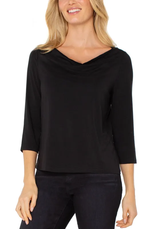 3/4 SLEEVE DRAPED NECK KNIT TOP sold by Liverpool Jeans Company