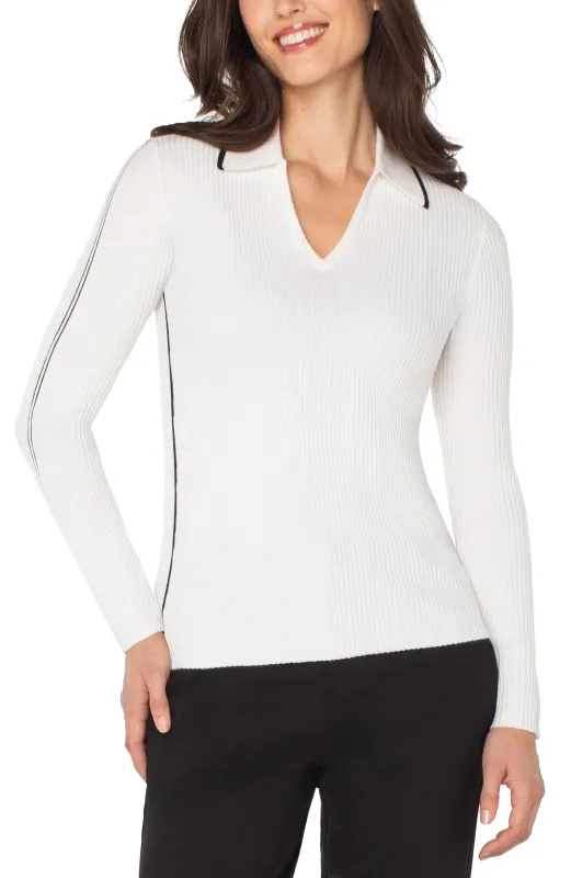 LONG SLEEVE V-NECK COLLARED SWEATER sold by Liverpool Jeans Company