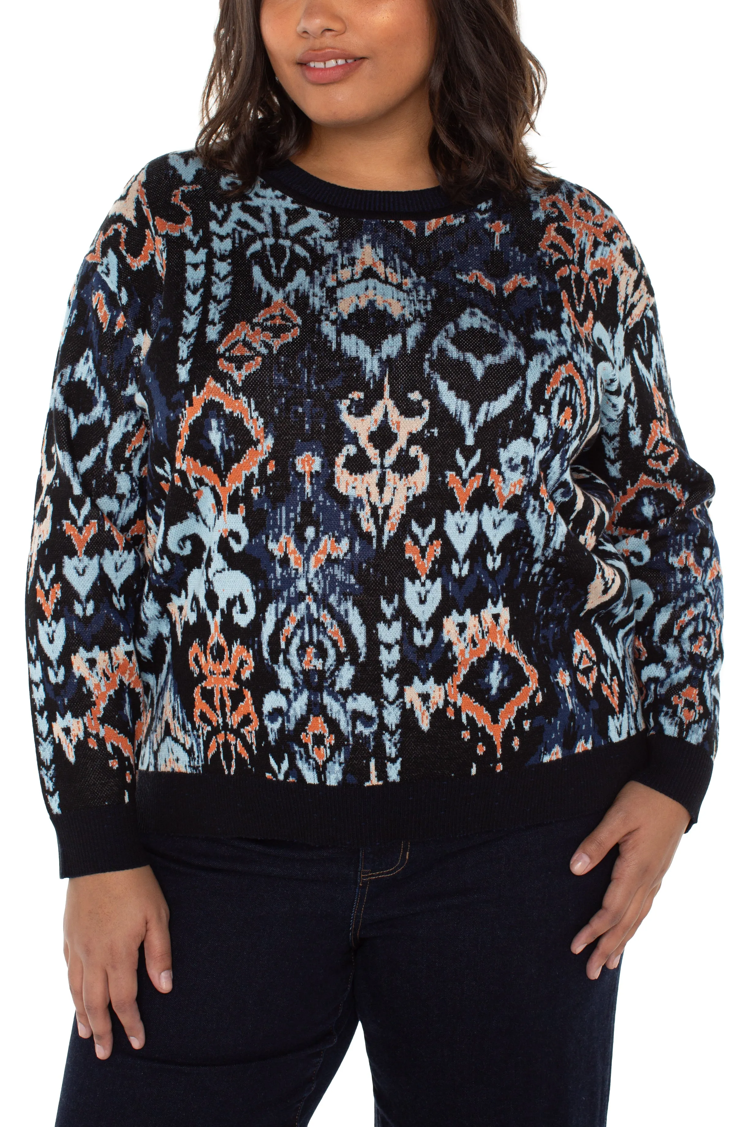 LONG SLEEVE DROP SHOULDER JACQUARD SWEATER sold by Liverpool Jeans Company