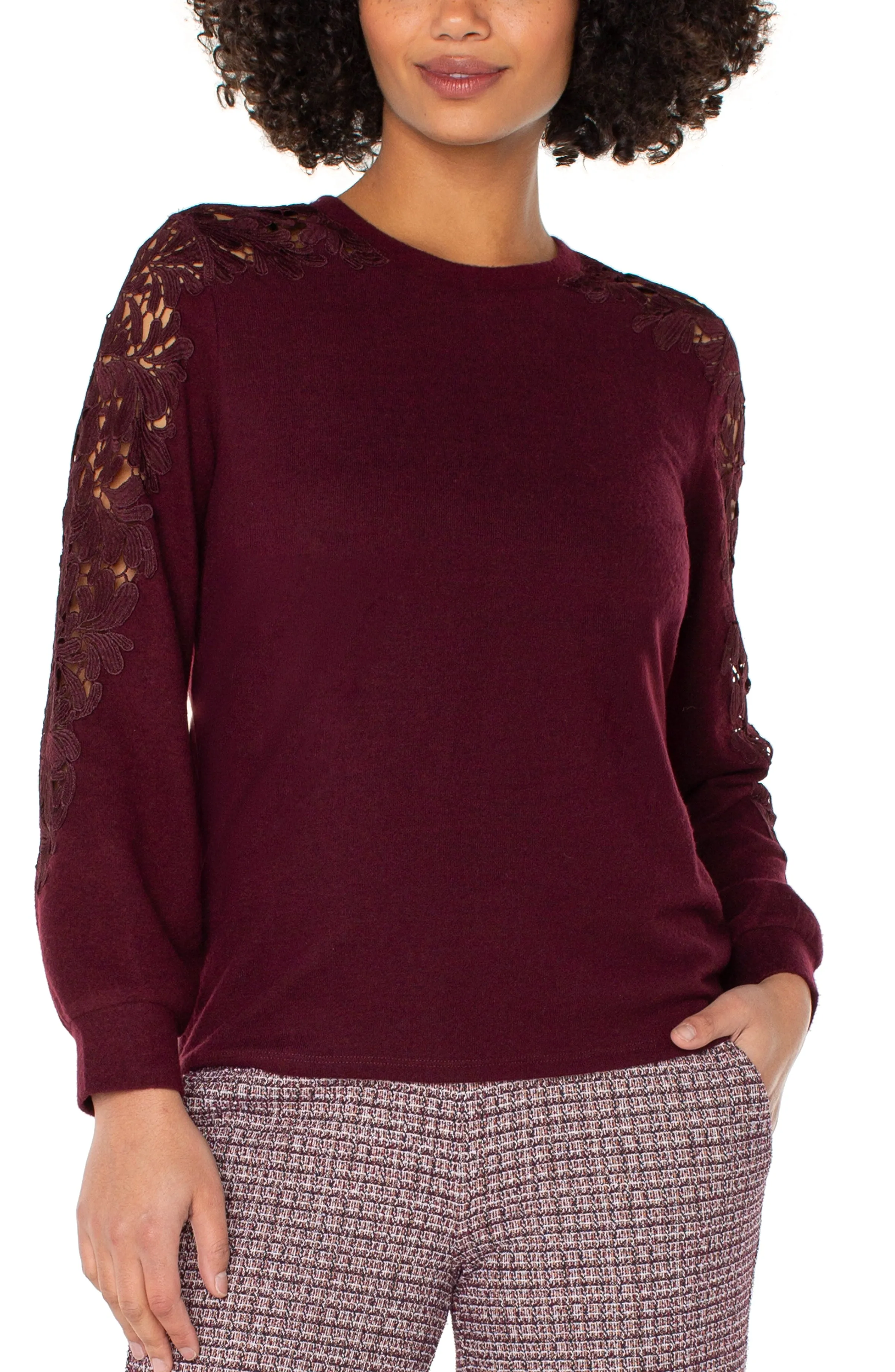 LONG SLEEVE LACE INSET SWEATER sold by Liverpool Jeans Company