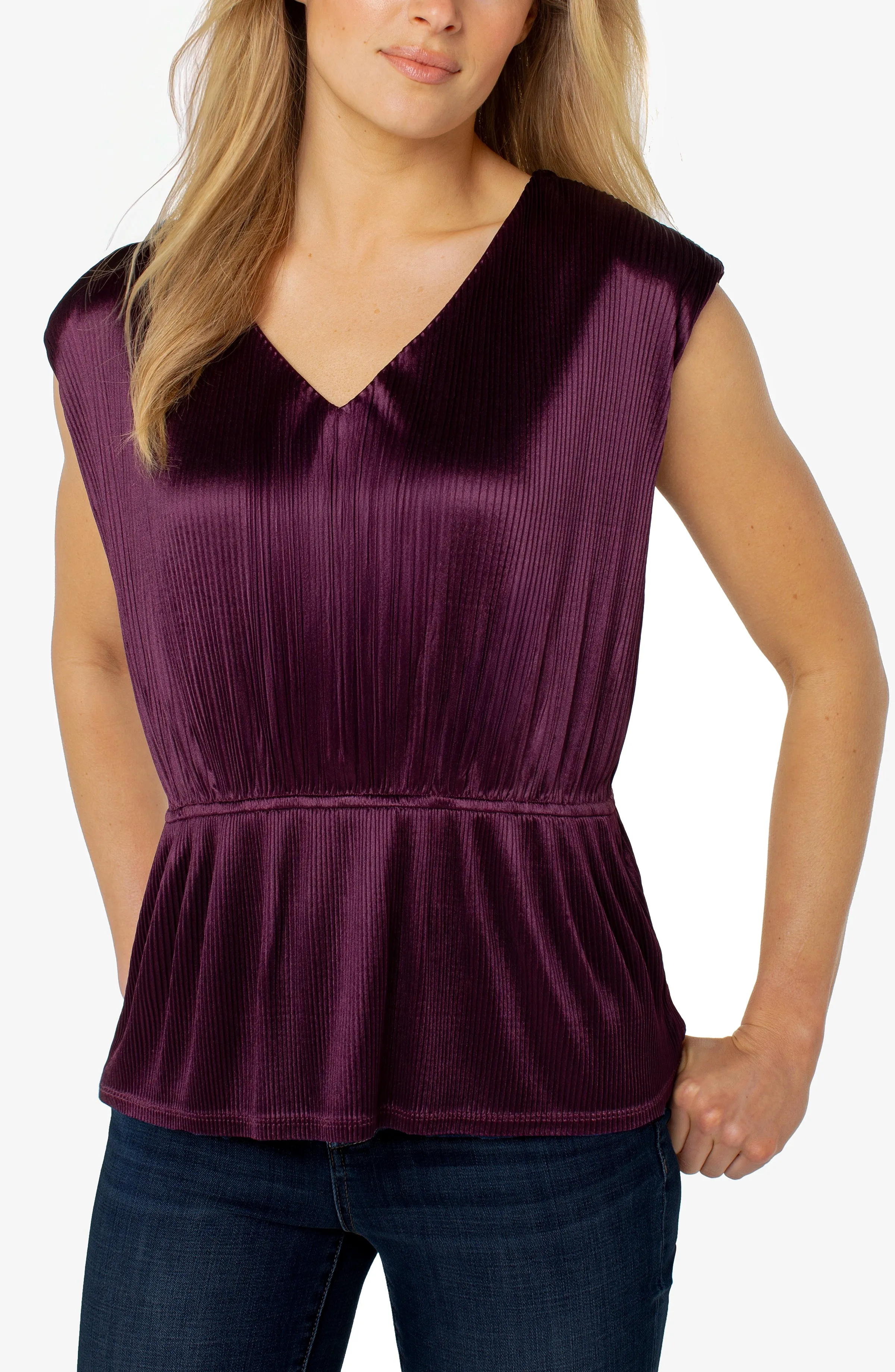 DOLMAN V-NECK PEPLUM KNIT TOP sold by Liverpool Jeans Company