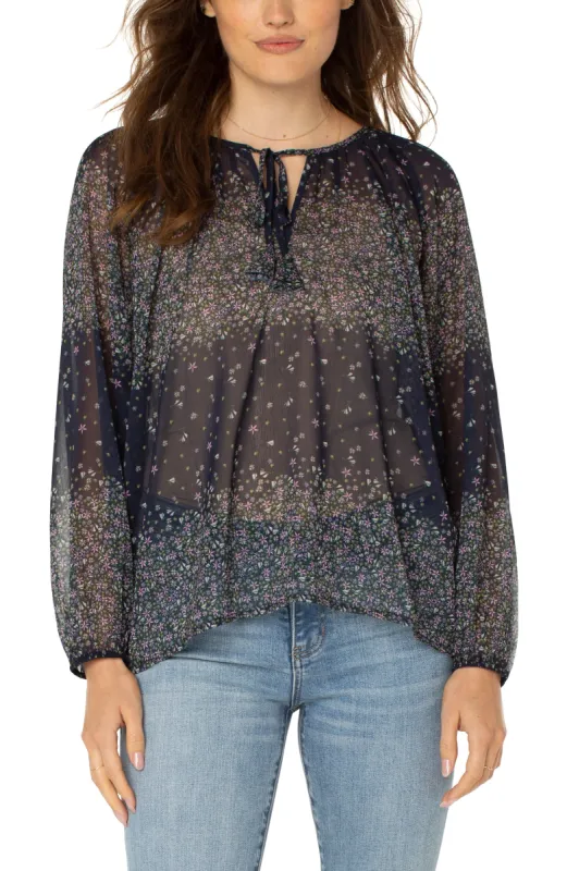 SHIRRED BLOUSE WITH NECK TIES sold by Liverpool Jeans Company