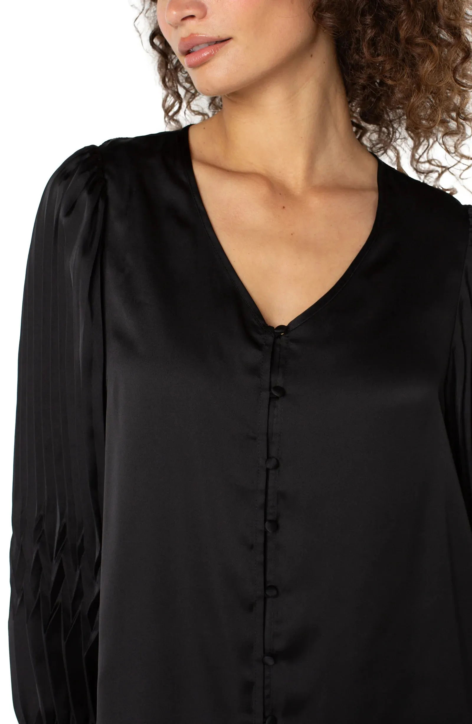 V-NECK PLEATED DETAIL WOVEN TOP sold by Liverpool Jeans Company product image thumbnail 3