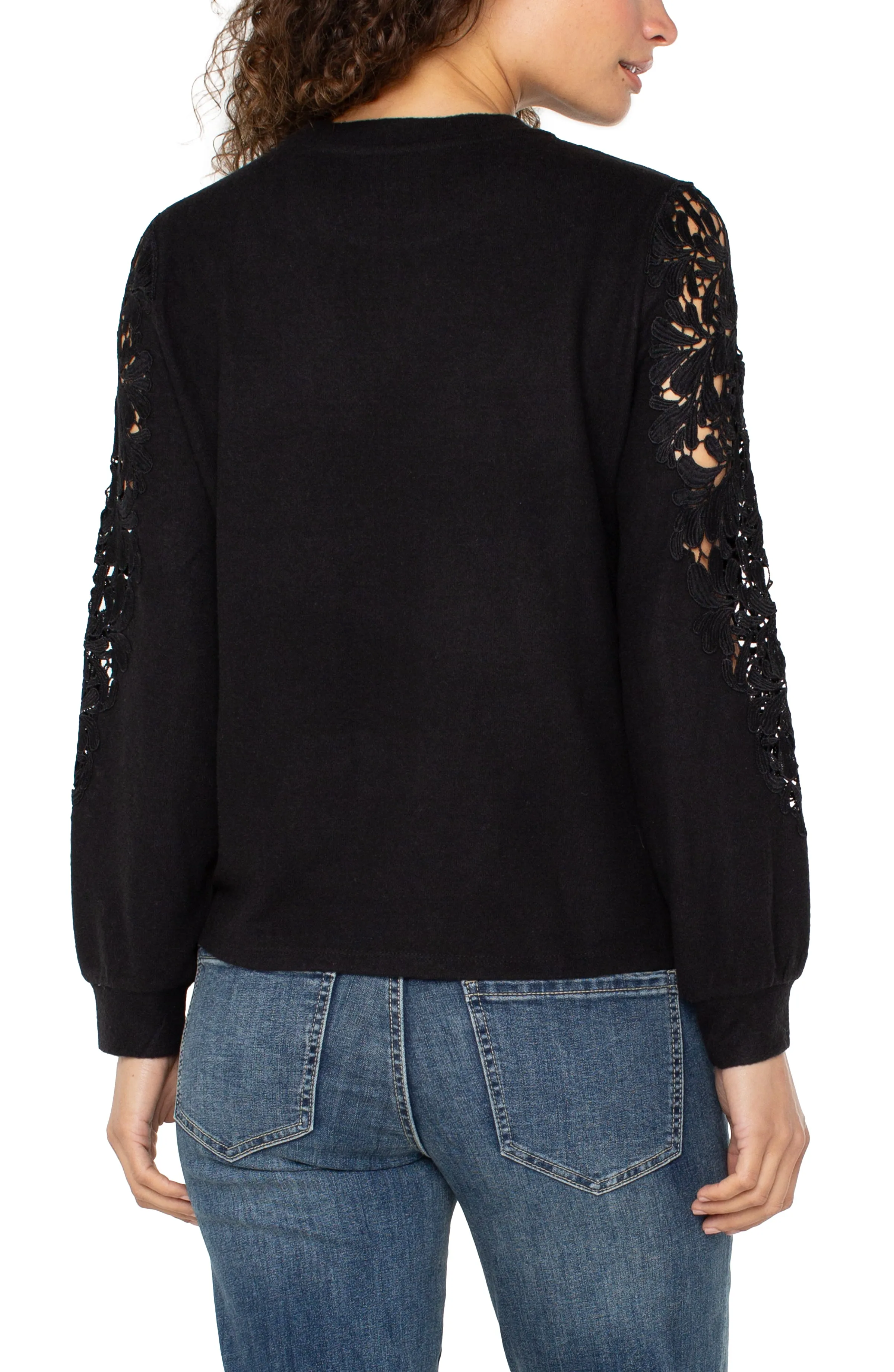 PETITE LONG SLEEVE LACE INSET SWEATER sold by Liverpool Jeans Company product image thumbnail 2