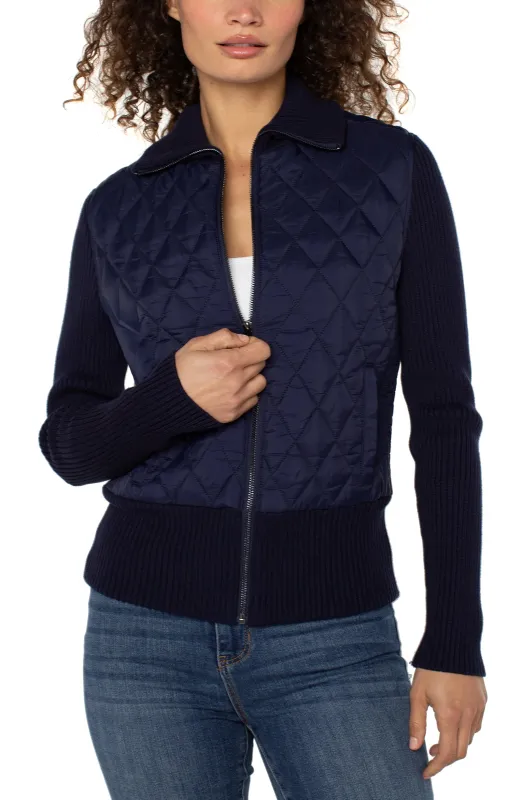 PETITE QUILTED ZIP FRONT SWEATER JACKET sold by Liverpool Jeans Company
