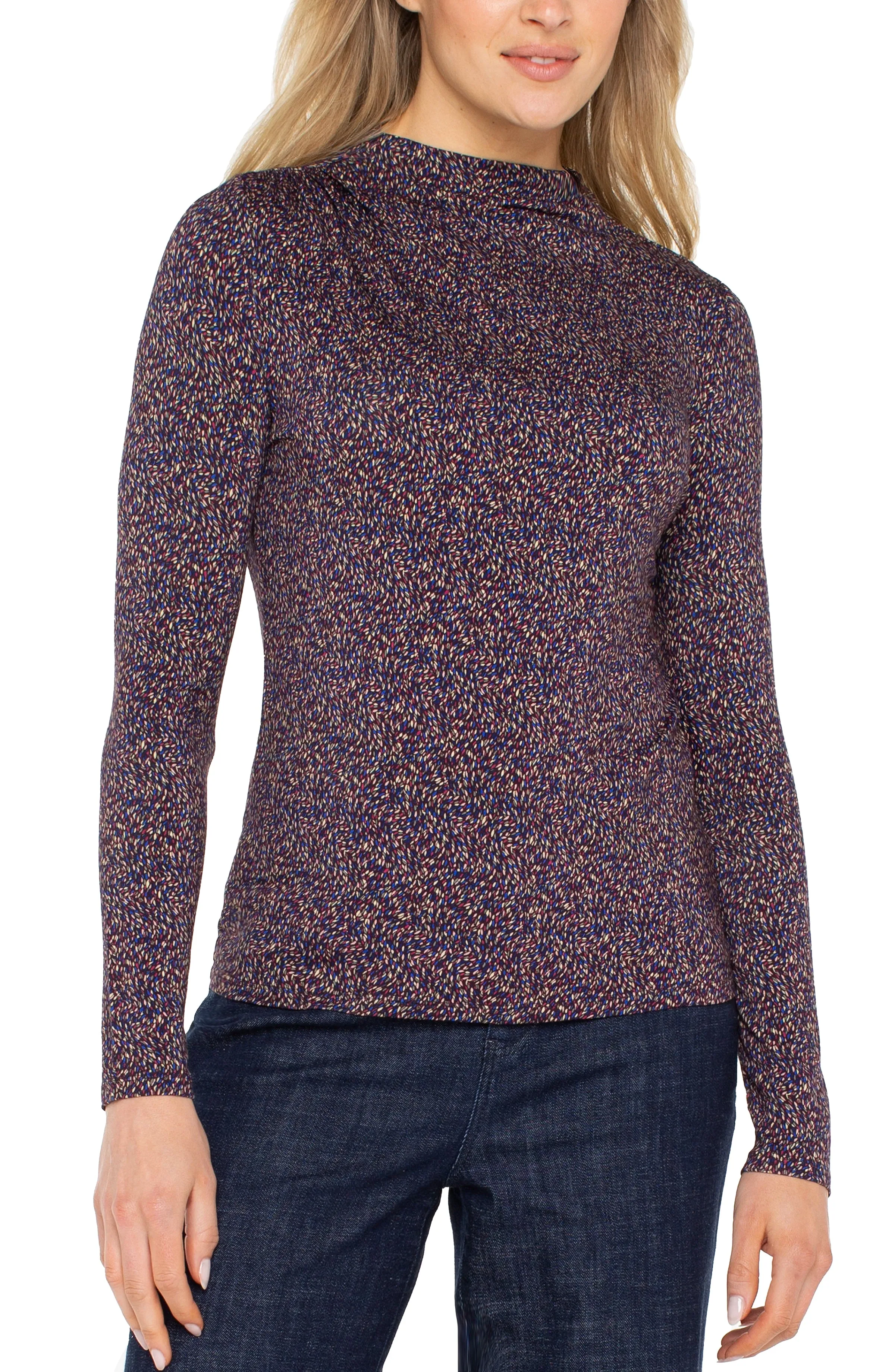 PETITE LONG SLEEVE MOCK NECK KNIT TOP W/ SHIRRING sold by Liverpool Jeans Company