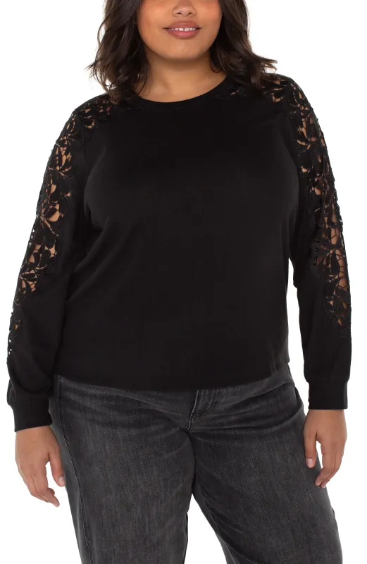 LONG SLEEVE LACE INSET SWEATER sold by Liverpool Jeans Company