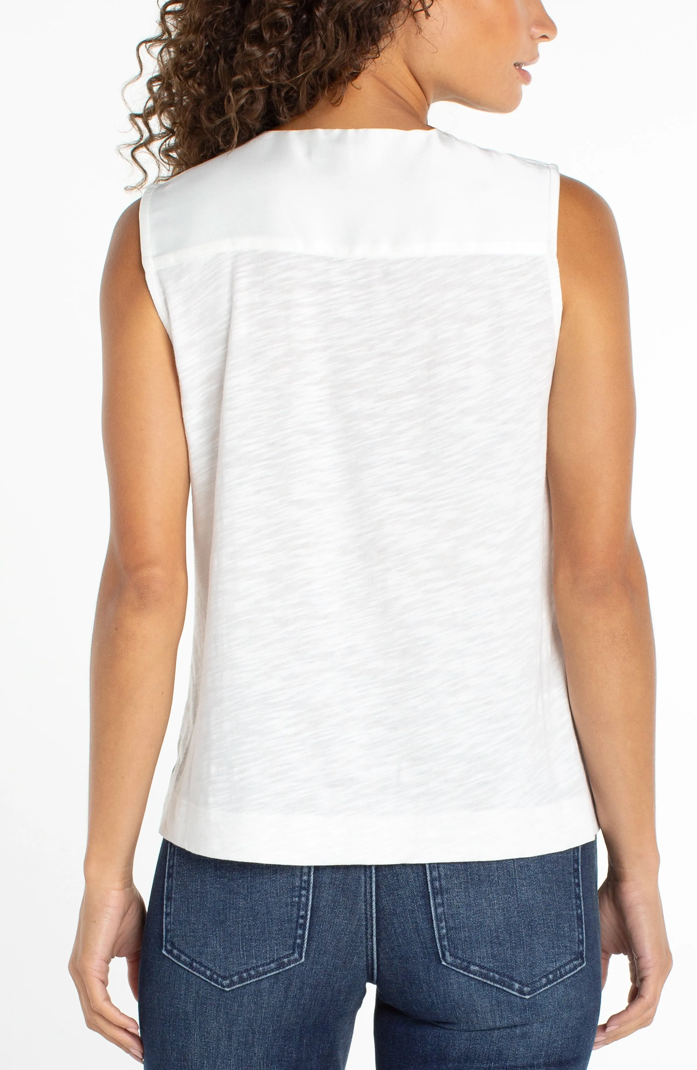 SLEEVELESS V-NECK WOVEN-TO-KNIT TOP sold by Liverpool Jeans Company product image thumbnail 2