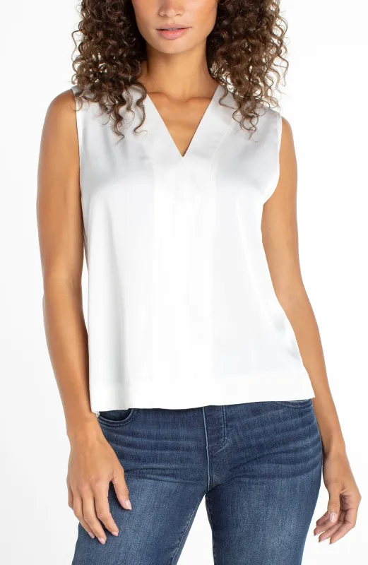 SLEEVELESS V-NECK WOVEN-TO-KNIT TOP sold by Liverpool Jeans Company
