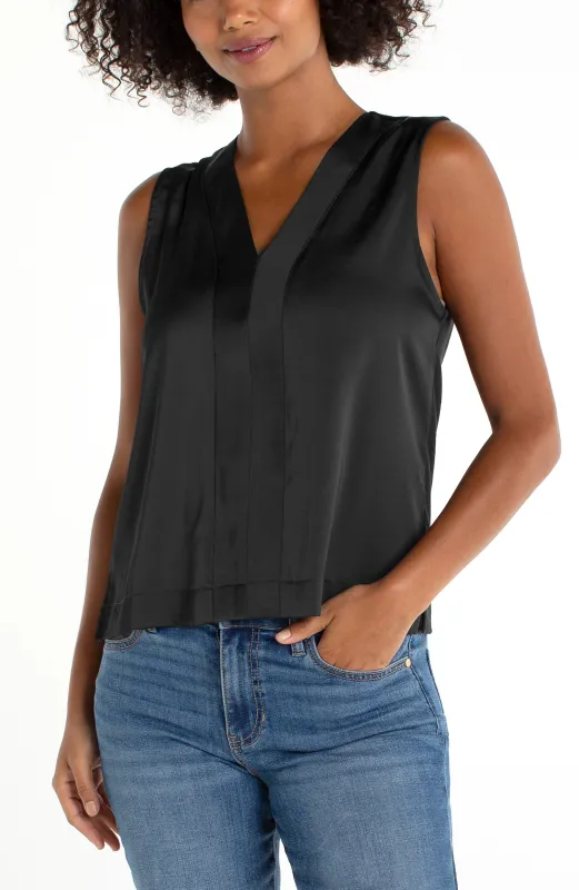 SLEEVELESS V-NECK WOVEN-TO-KNIT TOP sold by Liverpool Jeans Company