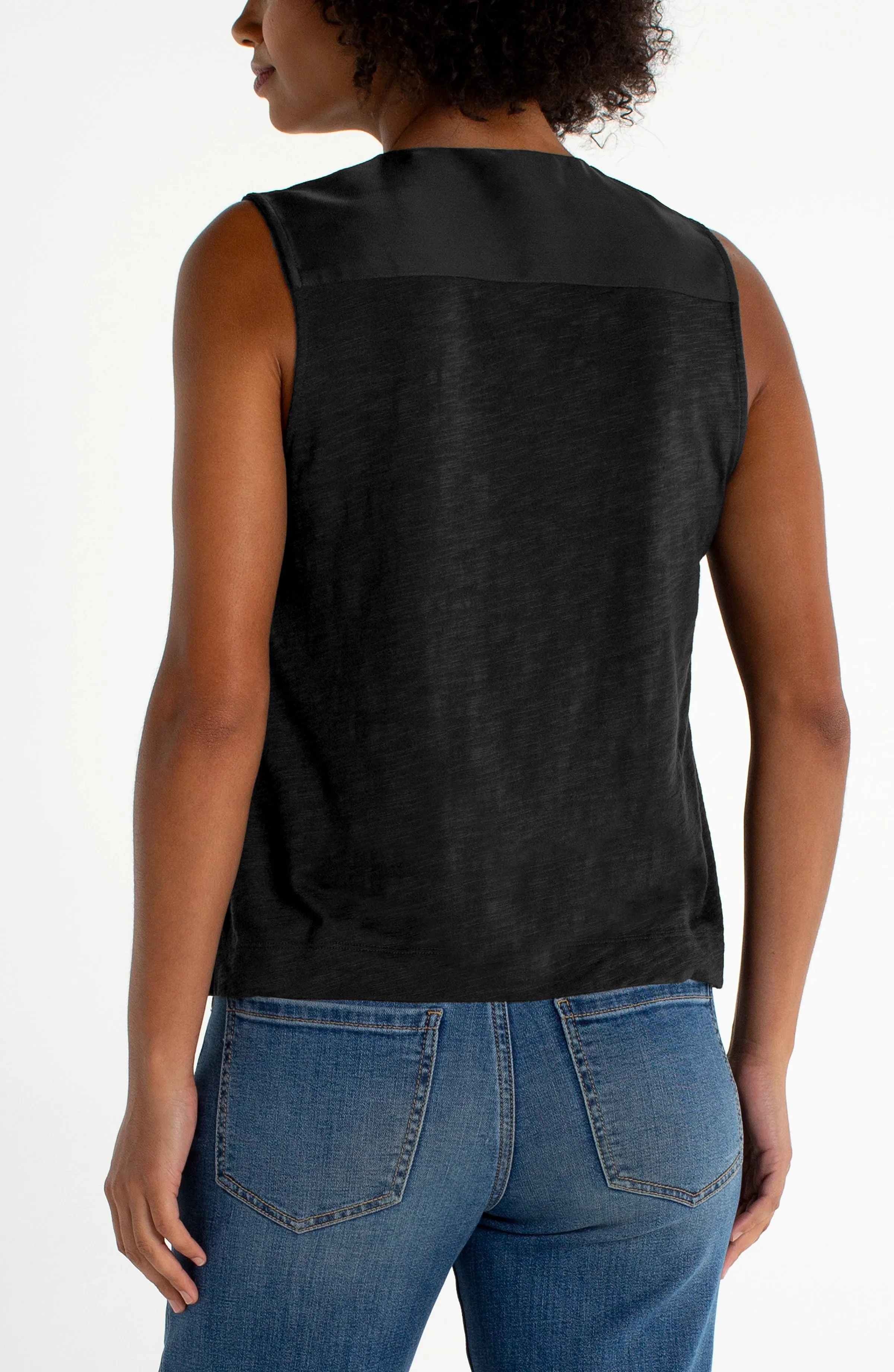SLEEVELESS V-NECK WOVEN-TO-KNIT TOP sold by Liverpool Jeans Company product image thumbnail 2