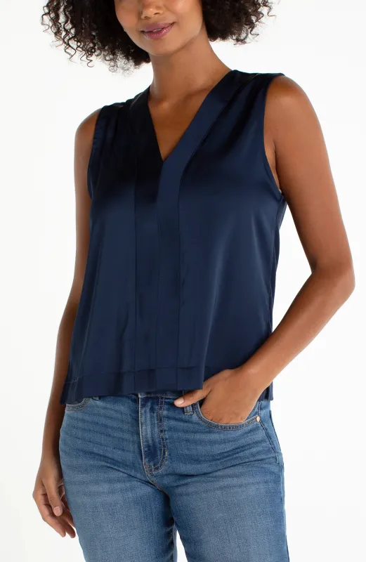 SLEEVELESS V-NECK WOVEN-TO-KNIT TOP sold by Liverpool Jeans Company
