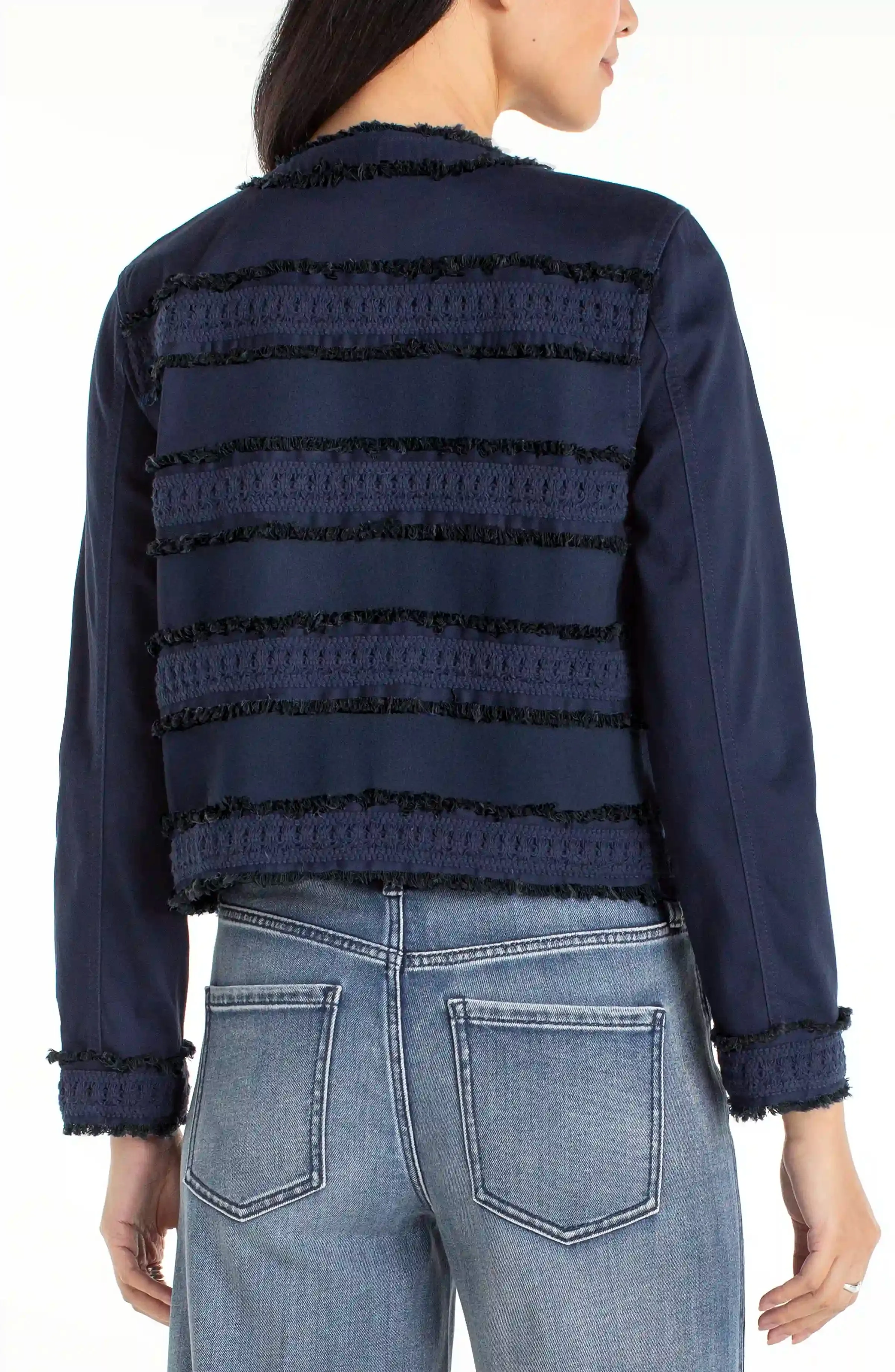 PETITE COLLARLESS JACKET WITH FRAY & LACE sold by Liverpool Jeans Company product image thumbnail 2