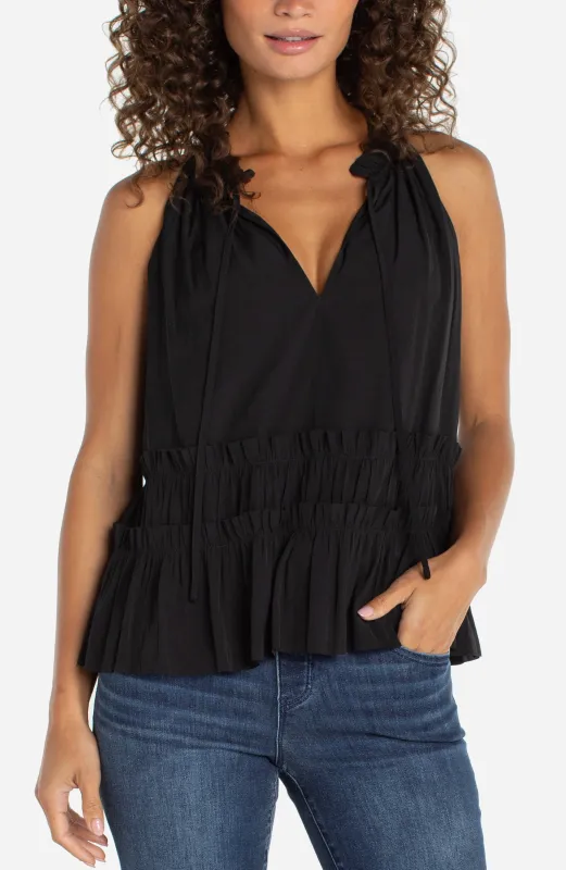 SLEEVELESS WOVEN TOP WITH RUFFLES sold by Liverpool Jeans Company