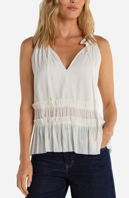 SLEEVELESS WOVEN TOP WITH RUFFLES sold by Liverpool Jeans Company