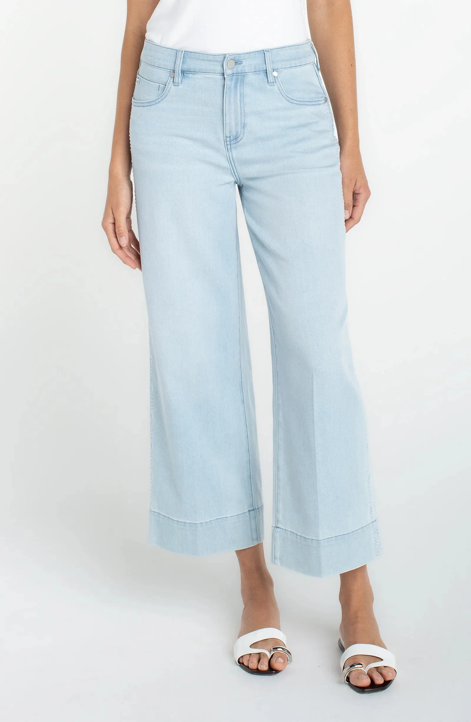 STRIDE CROP WIDE LEG WITH EMBROIDERED SIDE SEAM sold by Liverpool Jeans Company