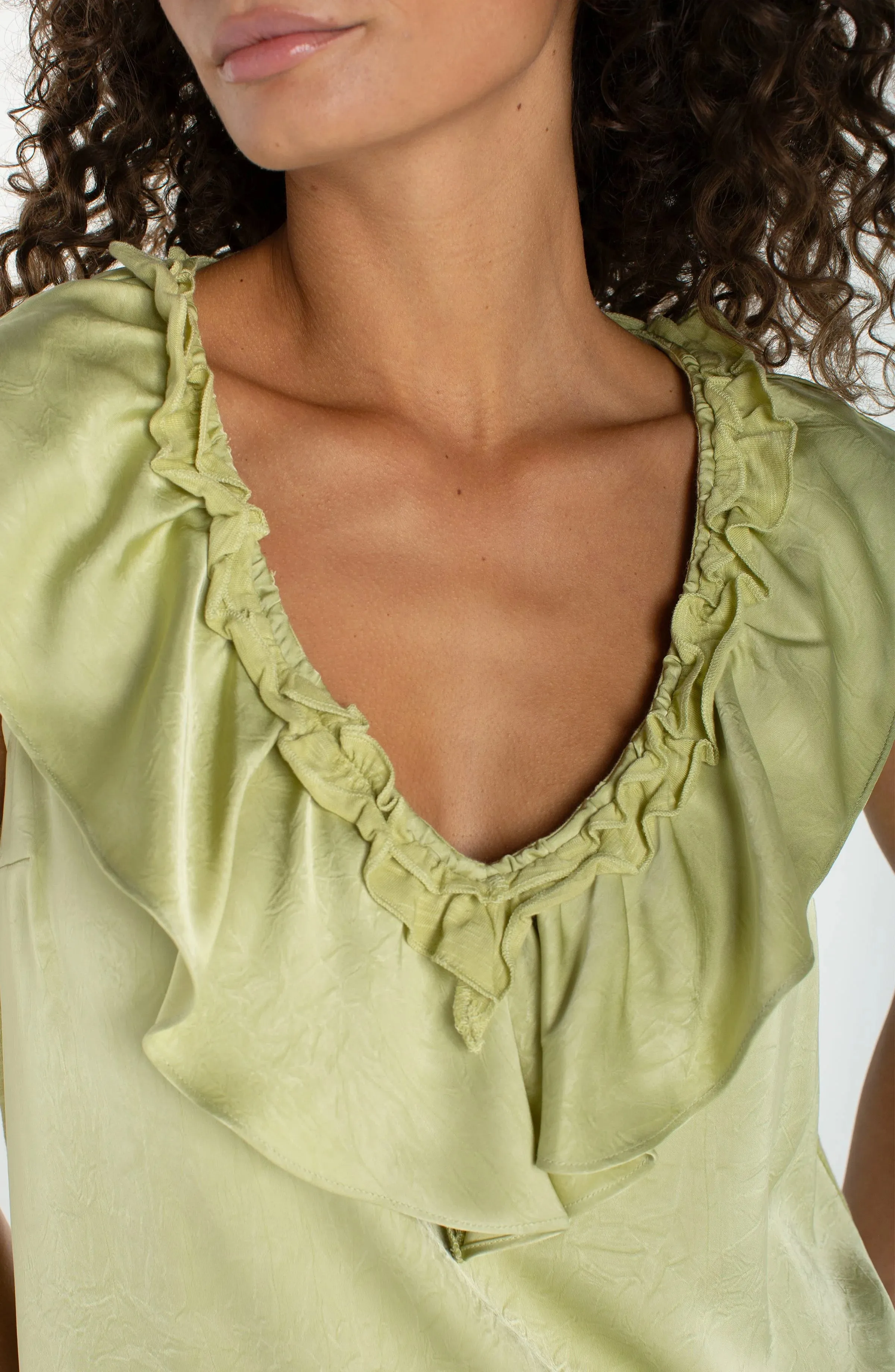 RUFFLE FRONT SLEEVELESS WOVEN-TO-KNIT TOP sold by Liverpool Jeans Company product image thumbnail 3