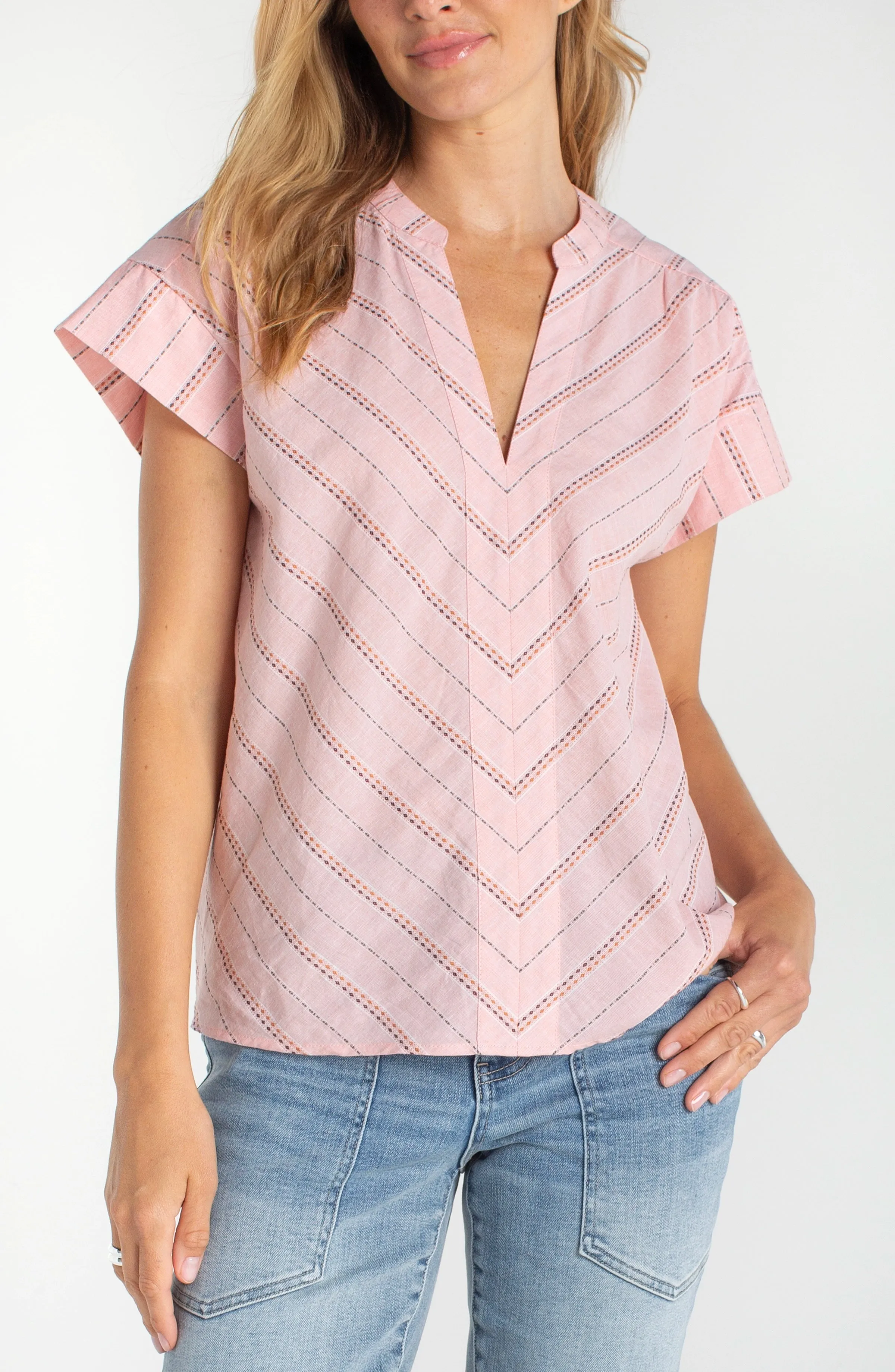 SHORT SLEEVE POPOVER WOVEN TOP sold by Liverpool Jeans Company product image thumbnail 4