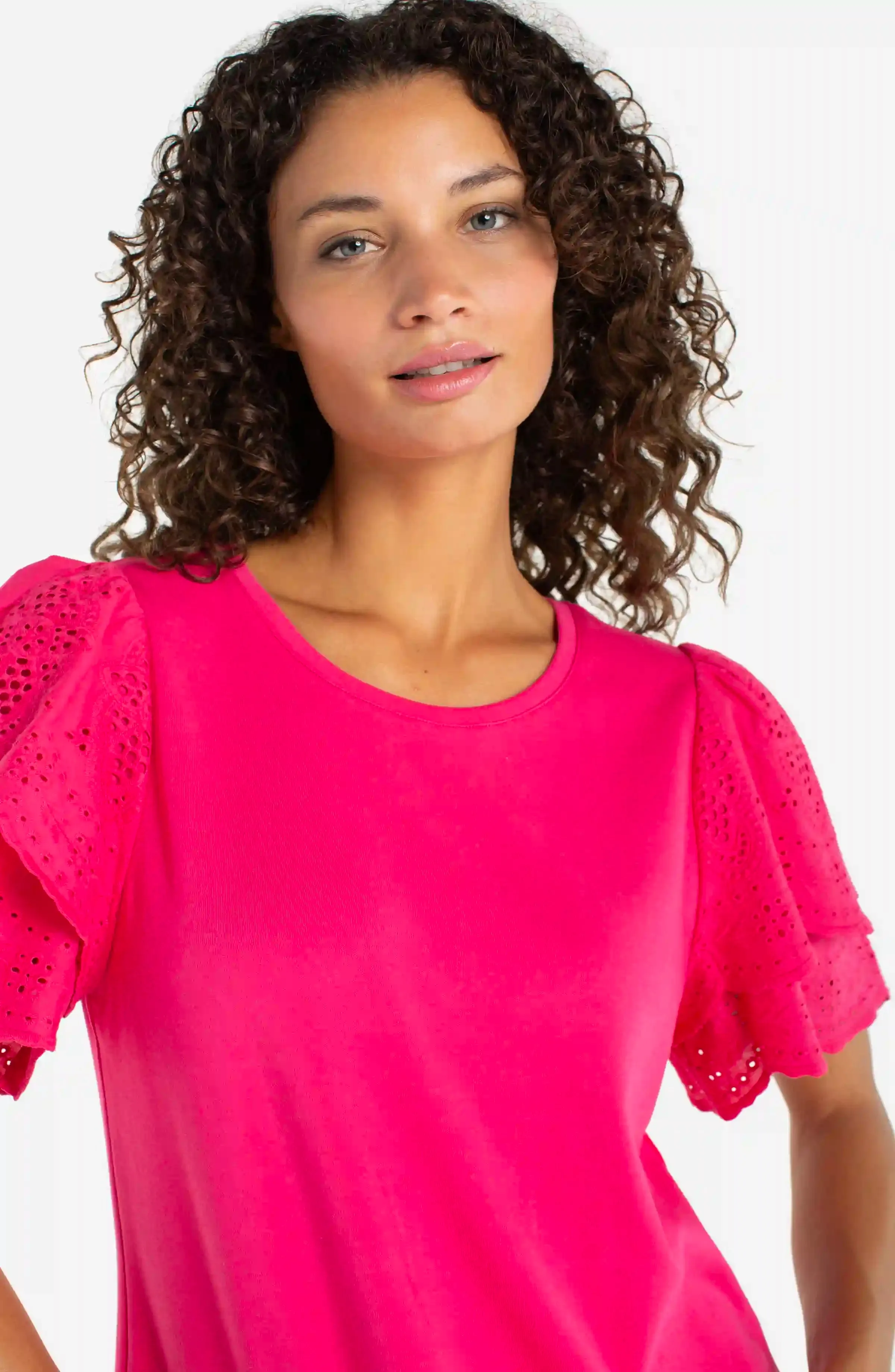 PETITE SHORT SLEEVE KNIT-TO-WOVEN TOP sold by Liverpool Jeans Company product image thumbnail 4