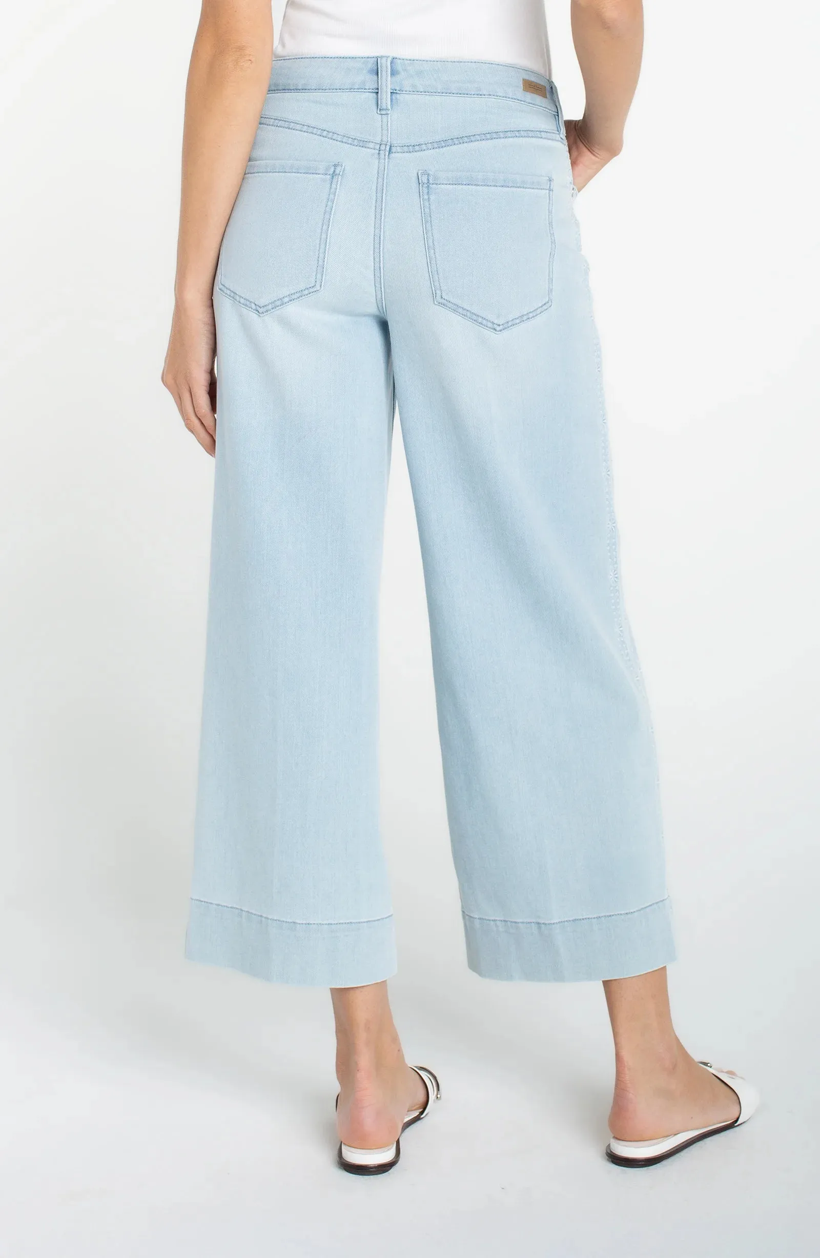 PETITE STRIDE CROP WIDE LEG W/ EMBROIDERED SIDE SEAM sold by Liverpool Jeans Company product image thumbnail 3