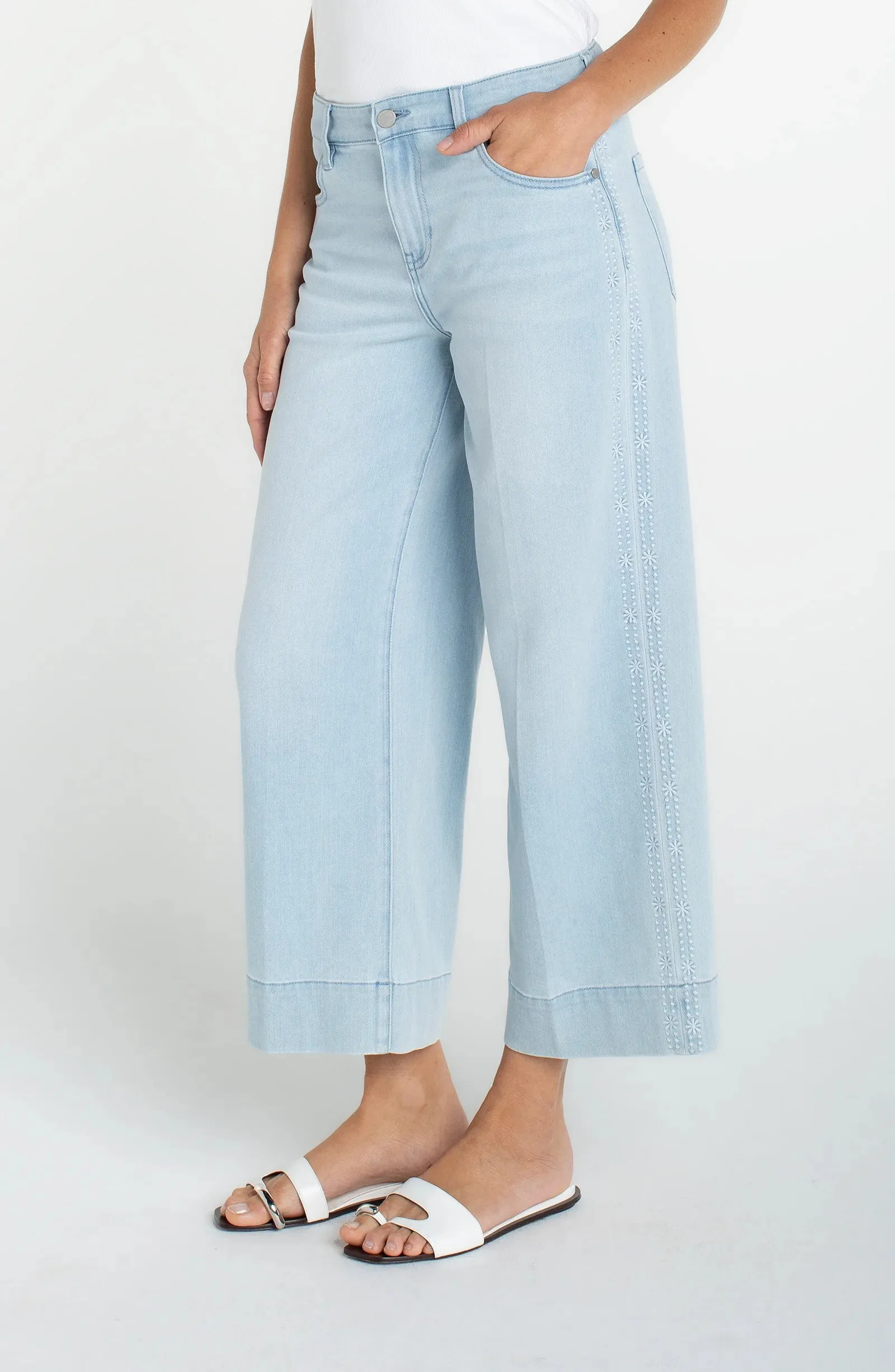 PETITE STRIDE CROP WIDE LEG W/ EMBROIDERED SIDE SEAM sold by Liverpool Jeans Company product image thumbnail 2