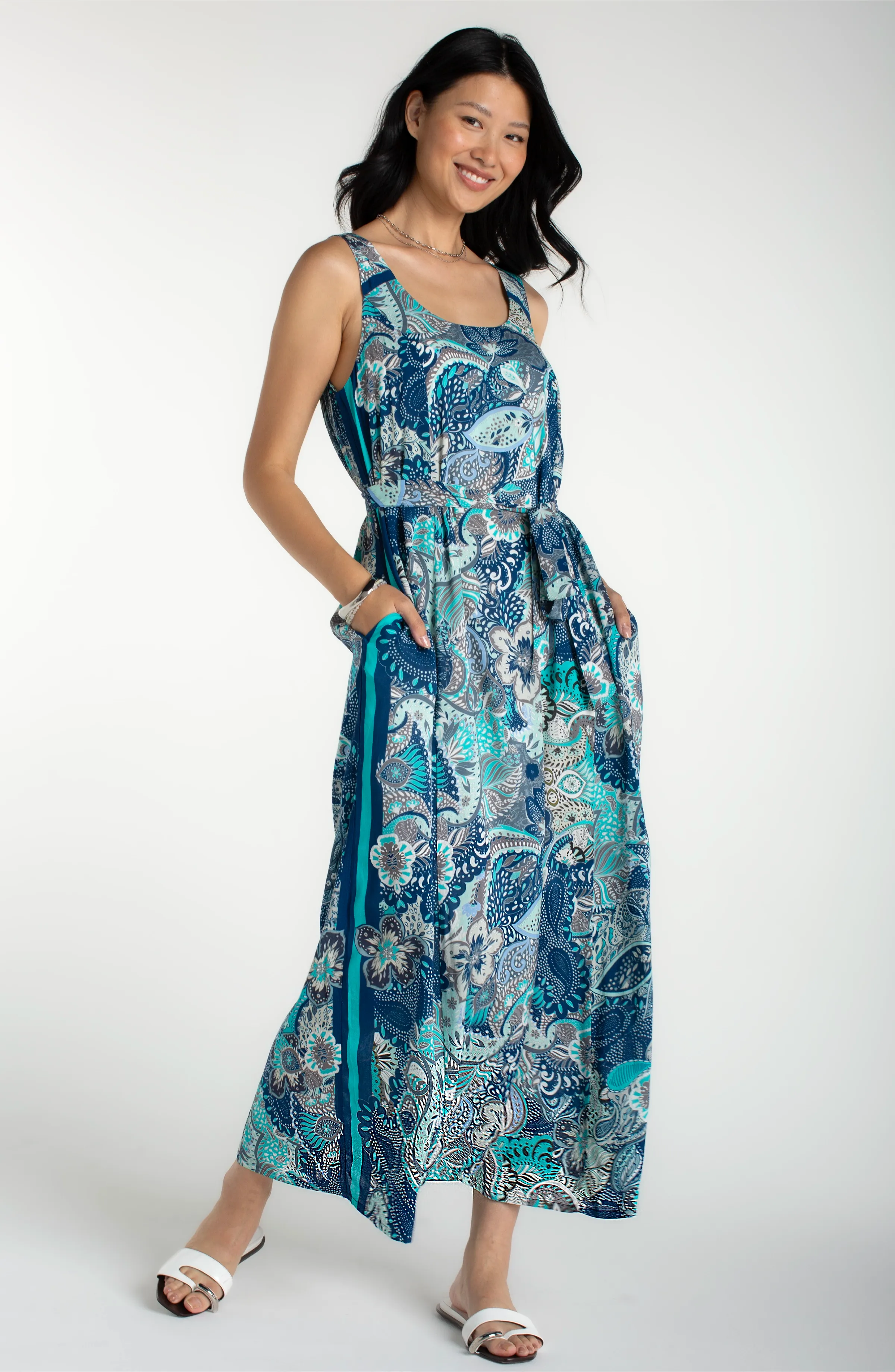 SLEEVELESS WOVEN MAXI DRESS WITH SELF BELT sold by Liverpool Jeans Company product image thumbnail 5