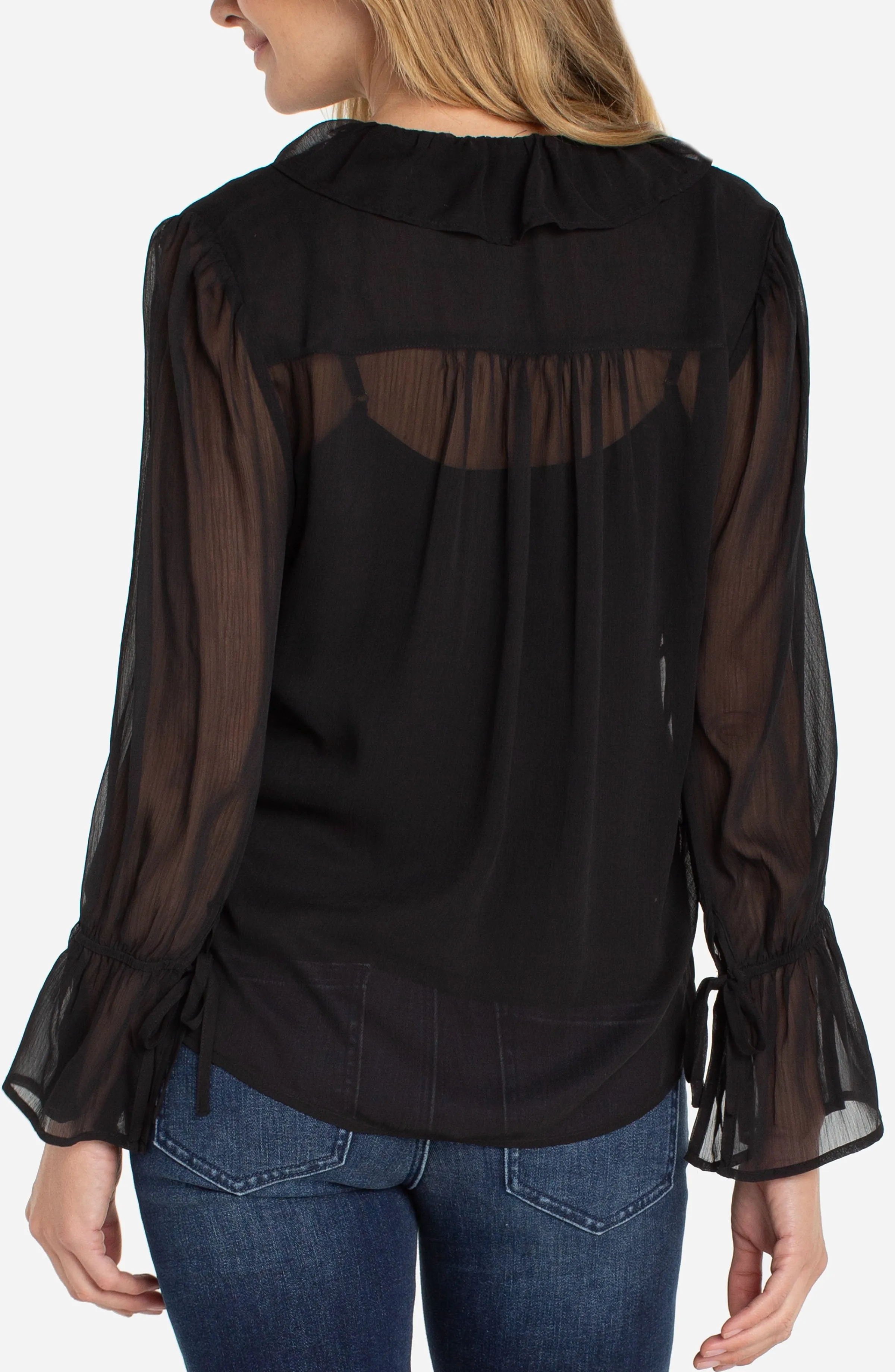 LONG SLEEVE RUFFLE FRONT WOVEN SHIRT sold by Liverpool Jeans Company product image thumbnail 3