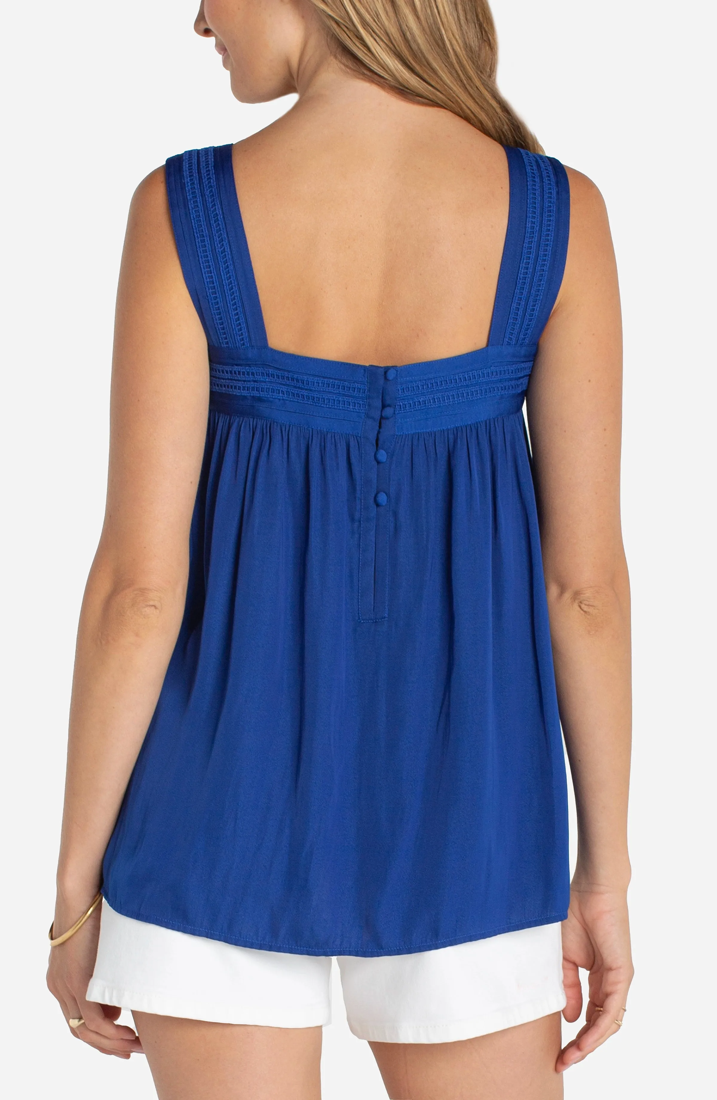 SLEEVELESS WOVEN TOP W/ PINTUCK STRAPS sold by Liverpool Jeans Company product image thumbnail 2