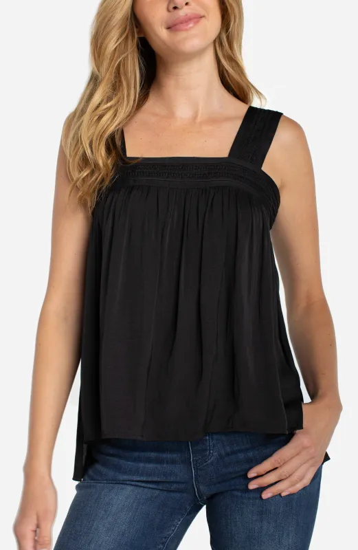 SLEEVELESS WOVEN TOP W/ PINTUCK STRAPS made by Liverpool Jeans Company